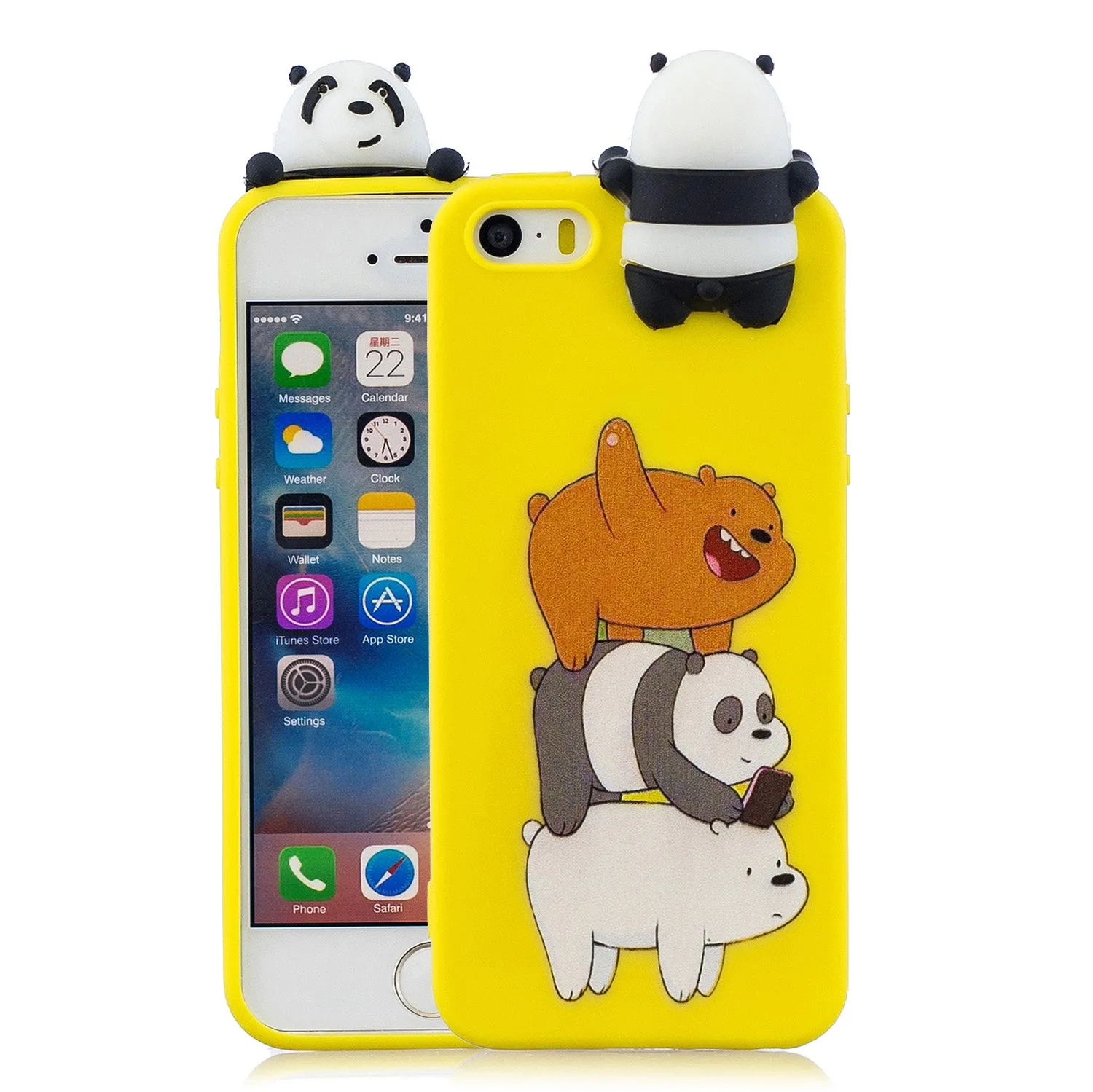 For iPhone 5/5S/SE 3D Cartoon Lovely Coloured Painted Soft TPU Back Cover Non-slip Shockproof Full Protective Case Striped bear