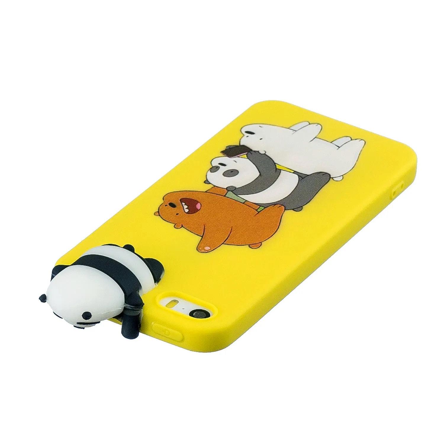 For iPhone 5/5S/SE 3D Cartoon Lovely Coloured Painted Soft TPU Back Cover Non-slip Shockproof Full Protective Case Striped bear