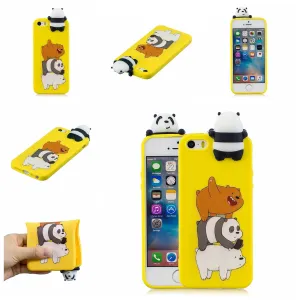 For iPhone 5/5S/SE 3D Cartoon Lovely Coloured Painted Soft TPU Back Cover Non-slip Shockproof Full Protective Case Striped bear