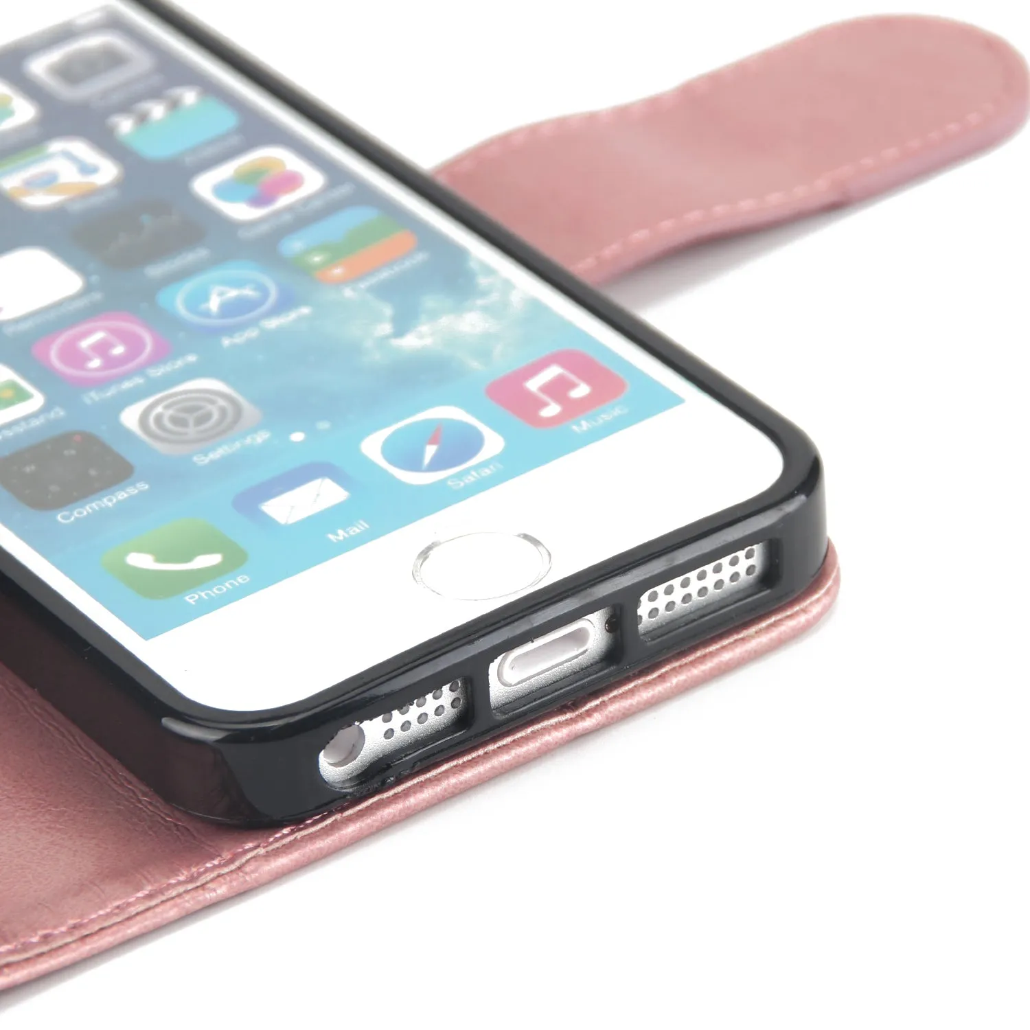 For iPhone 5/5S/SE PU Cell Phone Case Protective Leather Cover with Buckle & 9 Card Position & Lanyard & Bracket brown