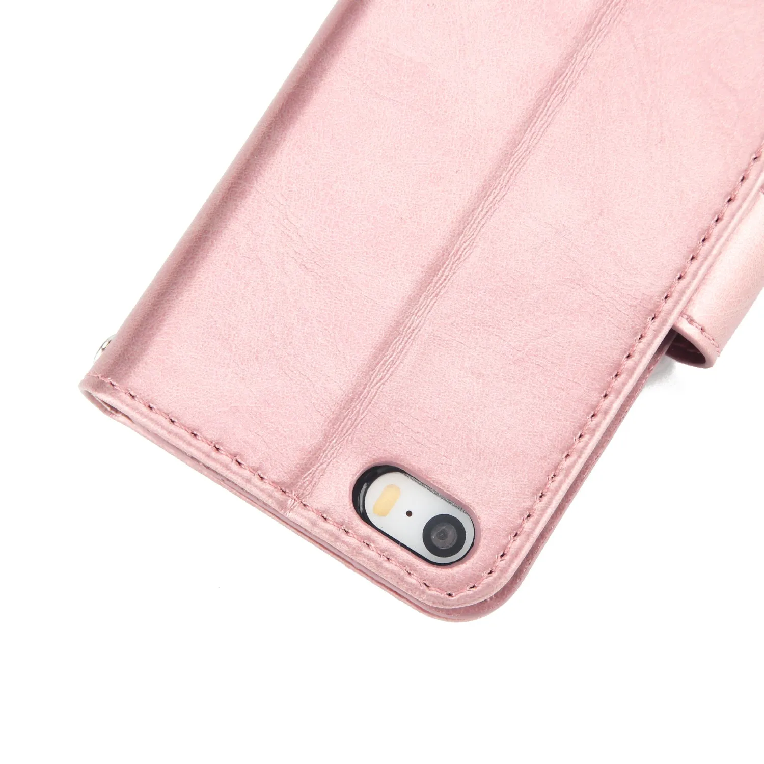 For iPhone 5/5S/SE PU Cell Phone Case Protective Leather Cover with Buckle & 9 Card Position & Lanyard & Bracket brown