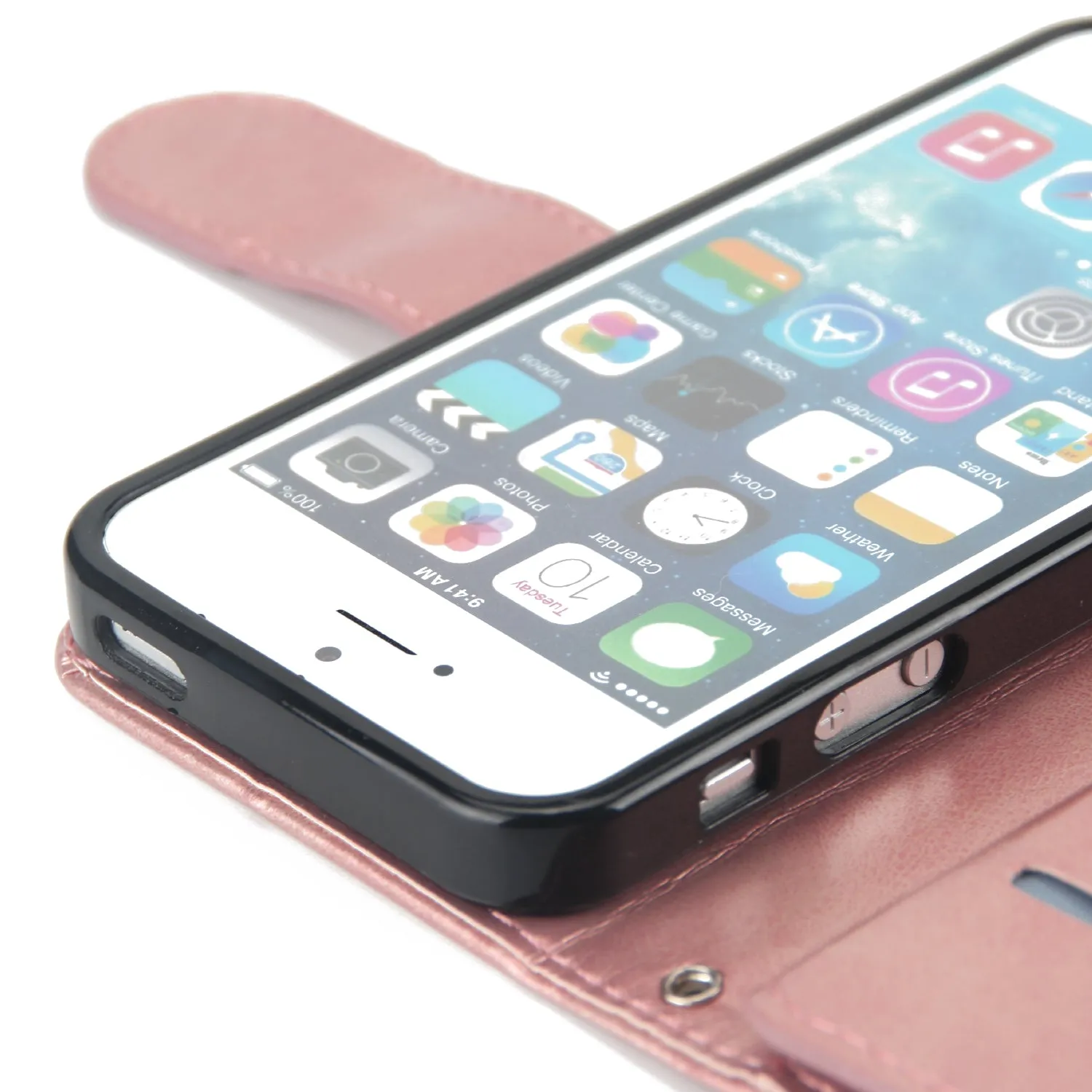 For iPhone 5/5S/SE PU Cell Phone Case Protective Leather Cover with Buckle & 9 Card Position & Lanyard & Bracket brown