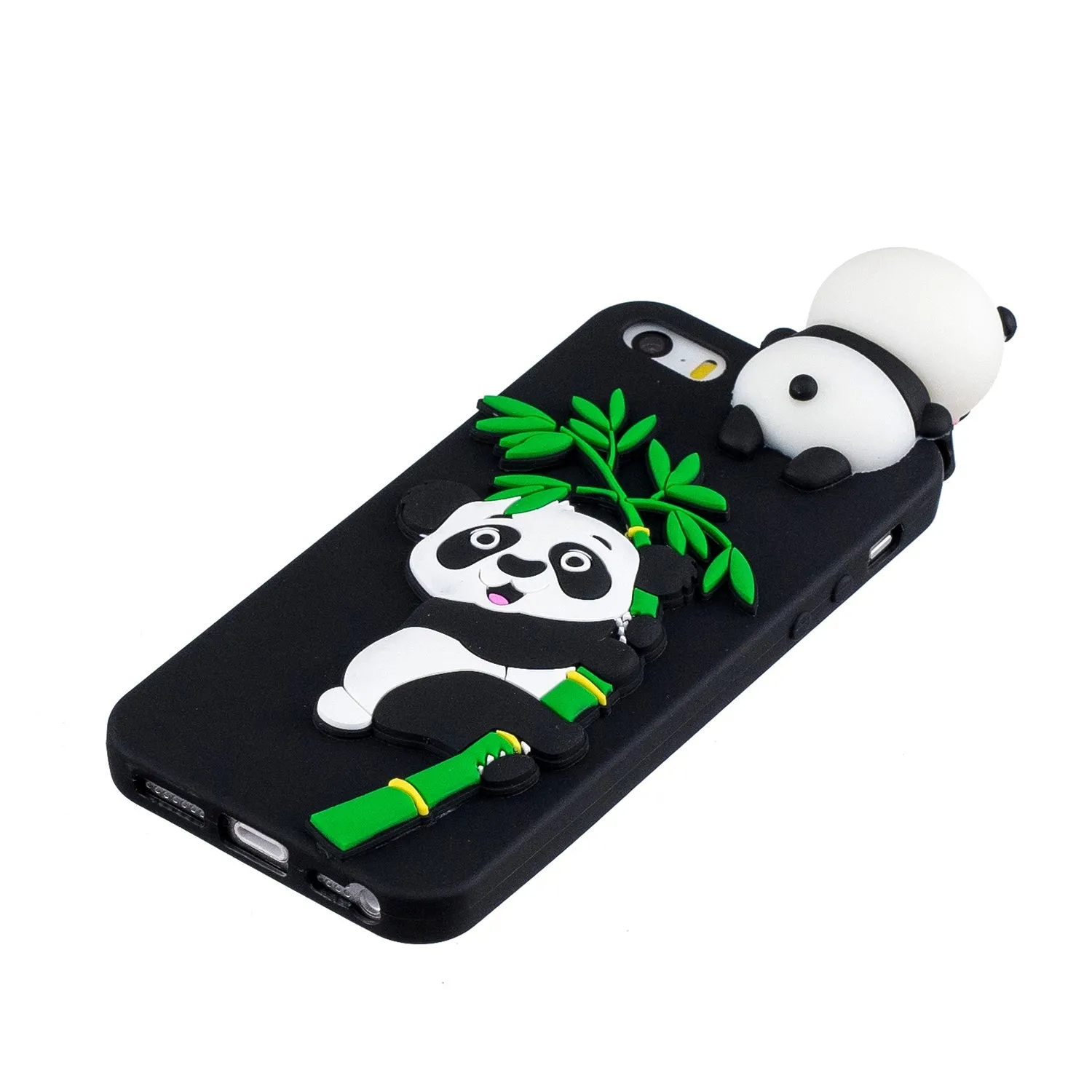 For iPhone 5/5S/SE/6/6S/6 Plus/6S Plus/7/8/7 Plus/8 Plus Phone Case 3D Cartoon Panda Bamboo Cellphone Back Shell Shockproof Smartphone Cover Black