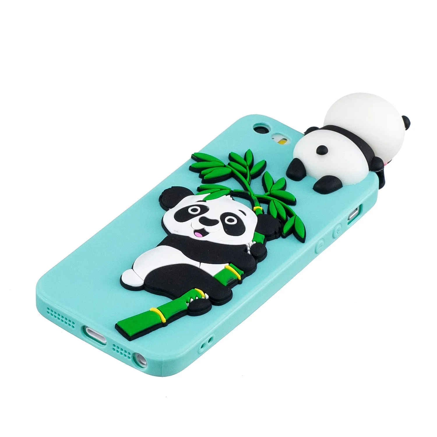 For iPhone 5/5S/SE/6/6S/6 Plus/6S Plus/7/8/7 Plus/8 Plus Phone Case 3D Cartoon Panda Bamboo Cellphone Back Shell Shockproof Smartphone Cover Light blue