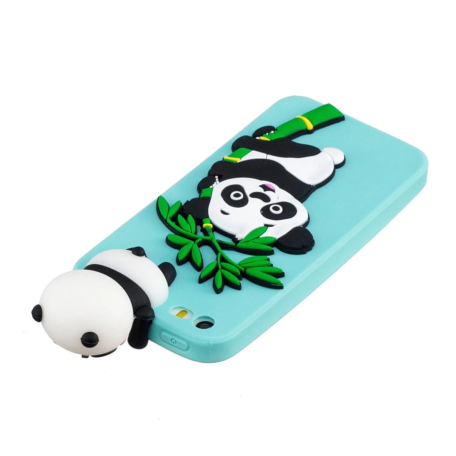 For iPhone 5/5S/SE/6/6S/6 Plus/6S Plus/7/8/7 Plus/8 Plus Phone Case 3D Cartoon Panda Bamboo Cellphone Back Shell Shockproof Smartphone Cover Light blue