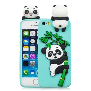 For iPhone 5/5S/SE/6/6S/6 Plus/6S Plus/7/8/7 Plus/8 Plus Phone Case 3D Cartoon Panda Bamboo Cellphone Back Shell Shockproof Smartphone Cover Light blue