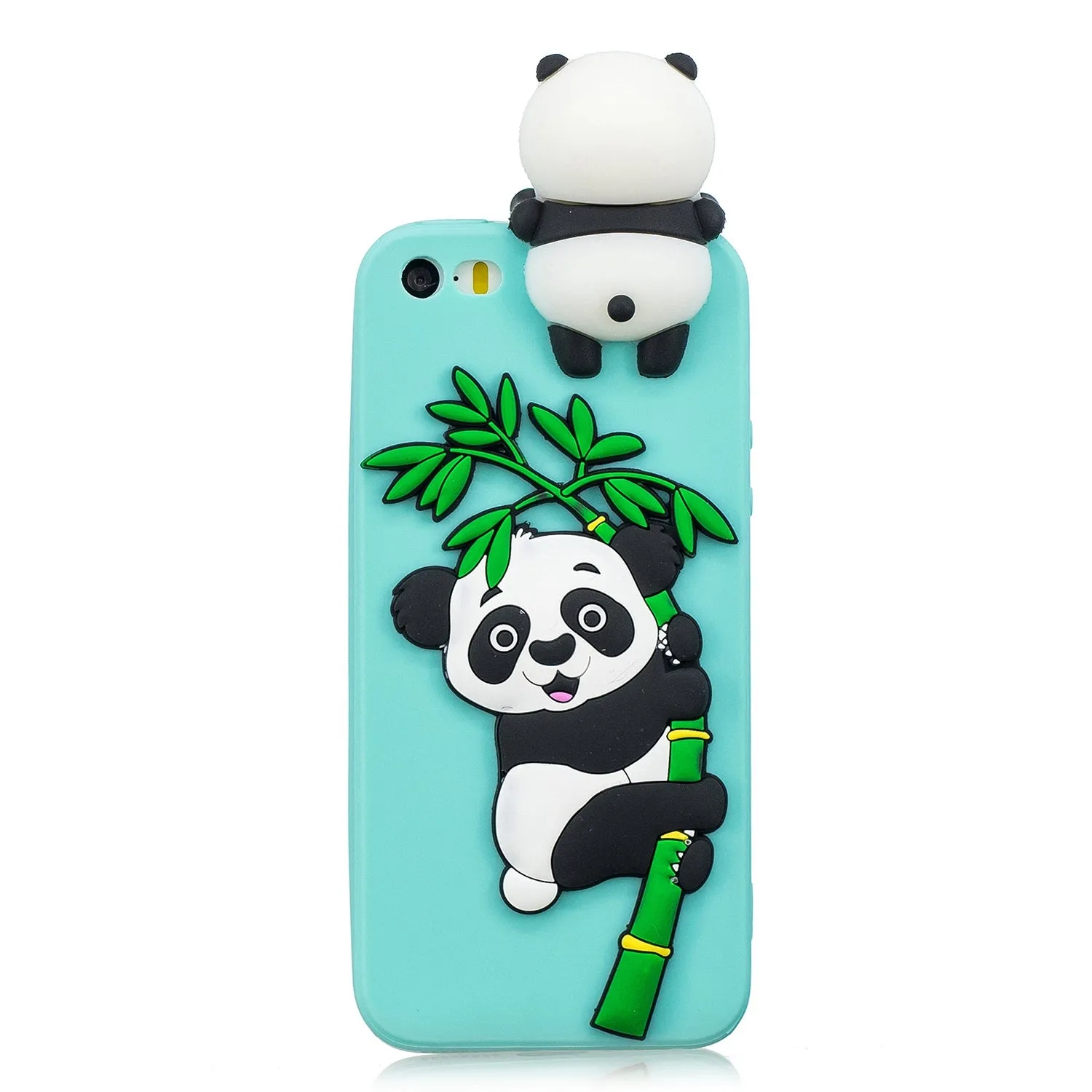 For iPhone 5/5S/SE/6/6S/6 Plus/6S Plus/7/8/7 Plus/8 Plus Phone Case 3D Cartoon Panda Bamboo Cellphone Back Shell Shockproof Smartphone Cover Light blue