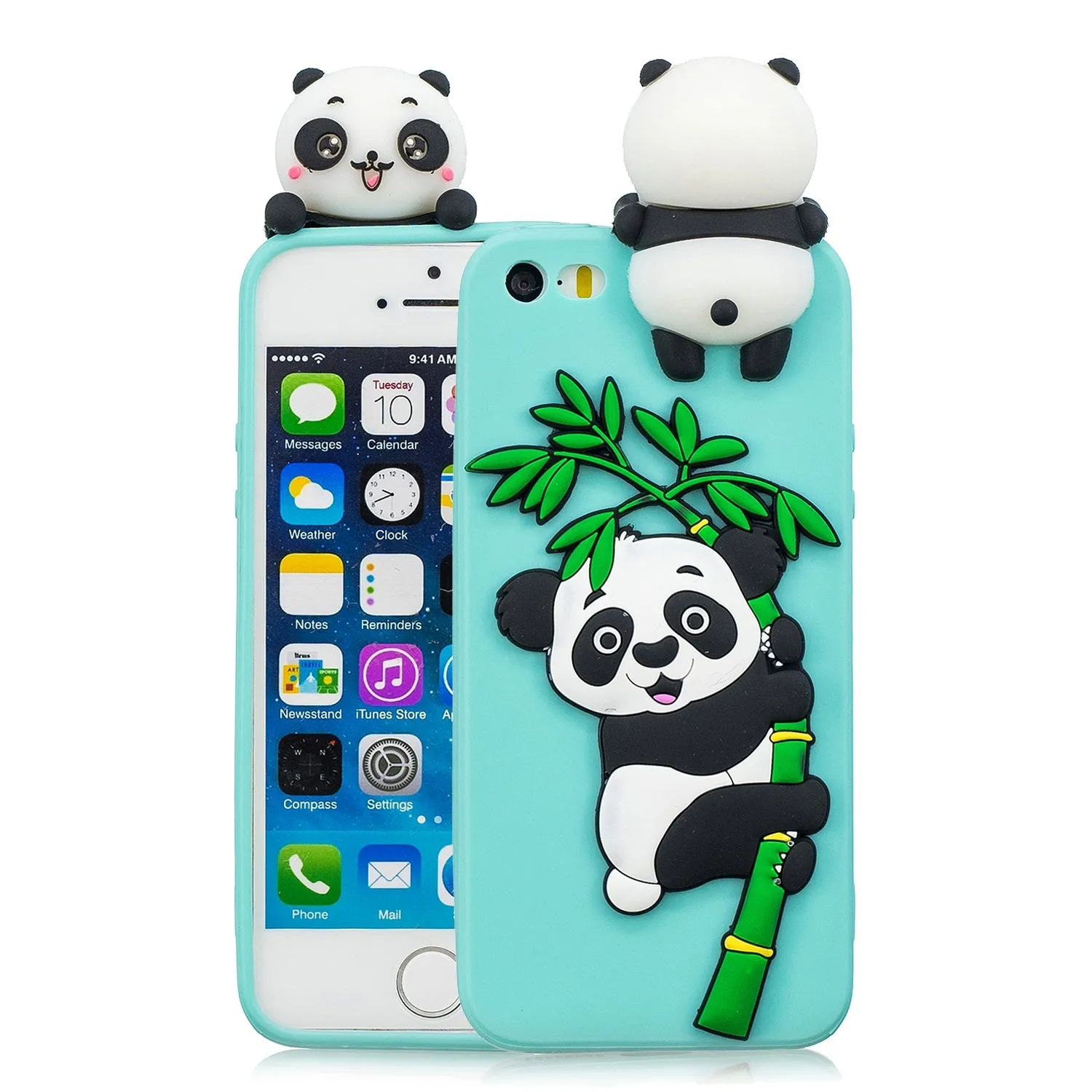 For iPhone 5/5S/SE/6/6S/6 Plus/6S Plus/7/8/7 Plus/8 Plus Phone Case 3D Cartoon Panda Bamboo Cellphone Back Shell Shockproof Smartphone Cover Light blue