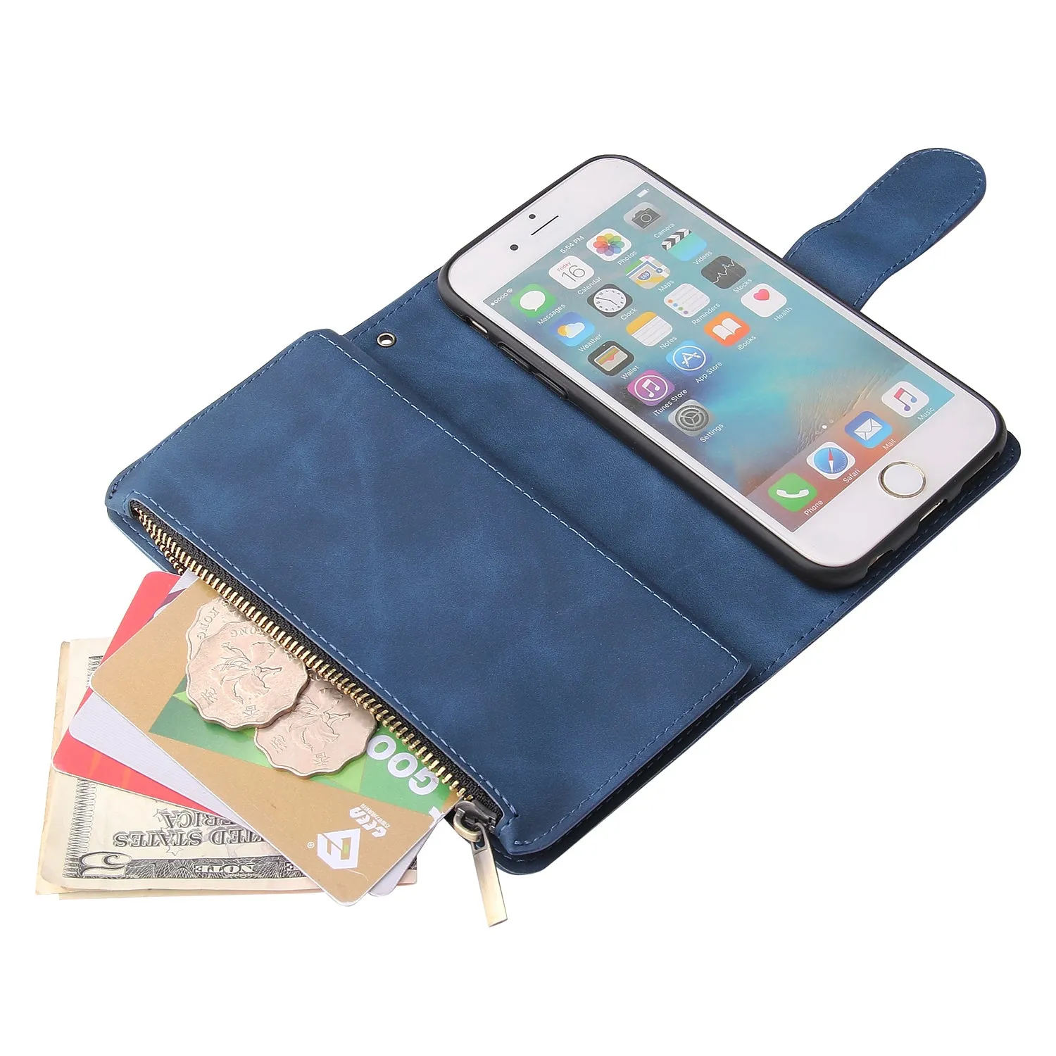 For iPhone 6 / 6S iPhone 6 plus / 6S plus iPhone 7 / 8 iPhone 7 plus / 8 plus Smart Phone Cover Coin Pocket with Cards Bracket Zipper Phone PU Leather Case Phone Cover  iPhone 6 / 6S