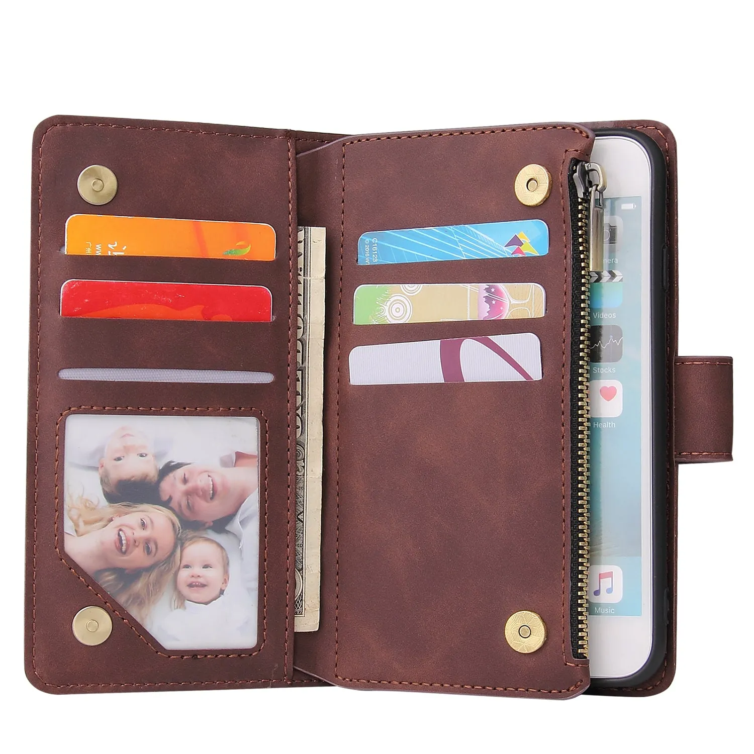 For iPhone 6 / 6S iPhone 6 plus / 6S plus iPhone 7 / 8 iPhone 7 plus / 8 plus Smart Phone Cover Coin Pocket with Cards Bracket Zipper Phone PU Leather Case Phone Cover  iPhone 6 / 6S