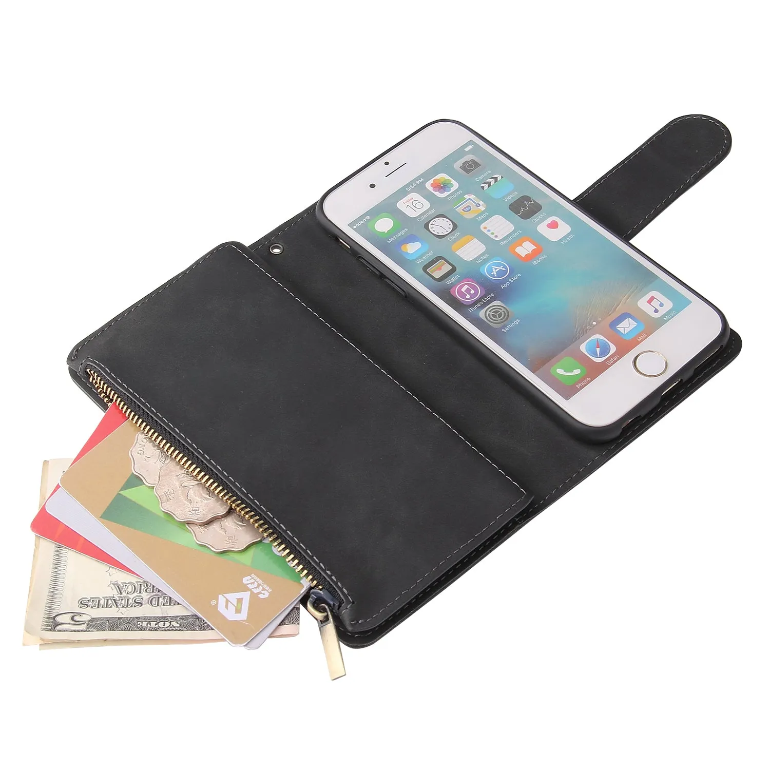 For iPhone 6 / 6S iPhone 6 plus / 6S plus iPhone 7 / 8 iPhone 7 plus / 8 plus Smart Phone Cover Coin Pocket with Cards Bracket Zipper Phone PU Leather Case Phone Cover  iPhone 6 / 6S
