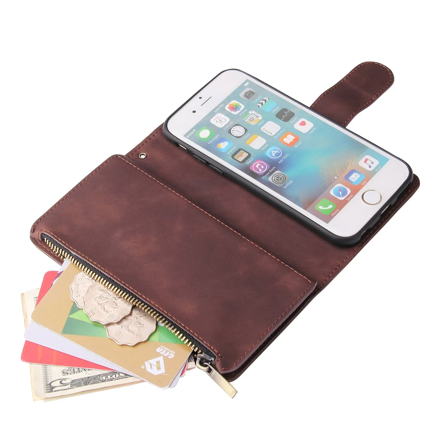 For iPhone 6 / 6S iPhone 6 plus / 6S plus iPhone 7 / 8 iPhone 7 plus / 8 plus Smart Phone Cover Coin Pocket with Cards Bracket Zipper Phone PU Leather Case Phone Cover  iPhone 6 / 6S