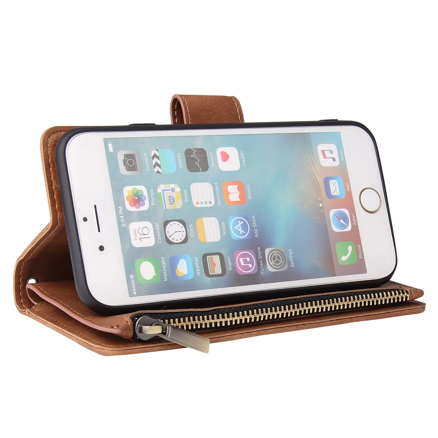 For iPhone 6 / 6S iPhone 6 plus / 6S plus iPhone 7 / 8 iPhone 7 plus / 8 plus Smart Phone Cover Coin Pocket with Cards Bracket Zipper Phone PU Leather Case Phone Cover  iPhone 6 plus / 6S plus
