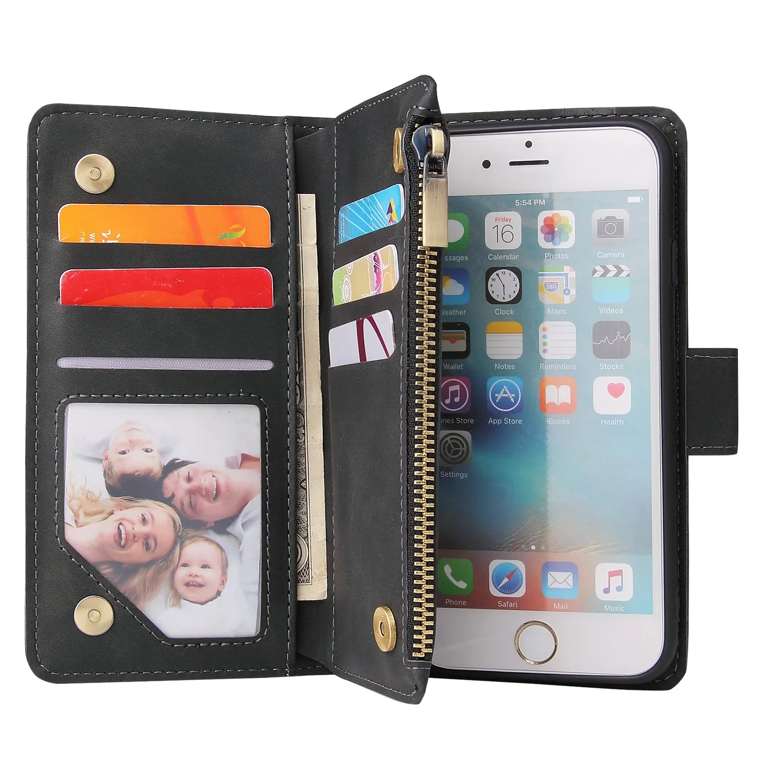 For iPhone 6 / 6S iPhone 6 plus / 6S plus iPhone 7 / 8 iPhone 7 plus / 8 plus Smart Phone Cover Coin Pocket with Cards Bracket Zipper Phone PU Leather Case Phone Cover  iPhone 6 plus / 6S plus