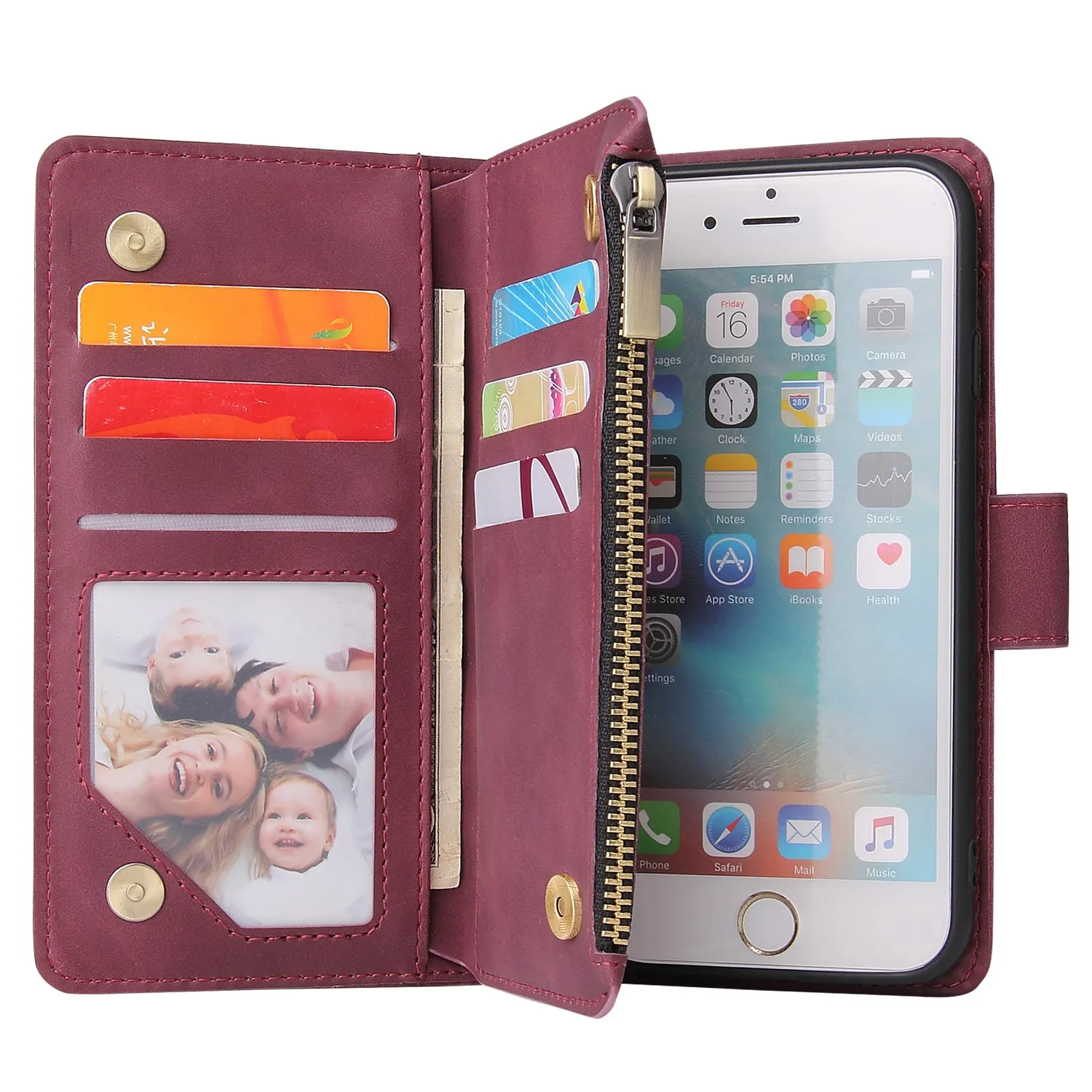 For iPhone 6 / 6S iPhone 6 plus / 6S plus iPhone 7 / 8 iPhone 7 plus / 8 plus Smart Phone Cover Coin Pocket with Cards Bracket Zipper Phone PU Leather Case Phone Cover  iPhone 6 plus / 6S plus