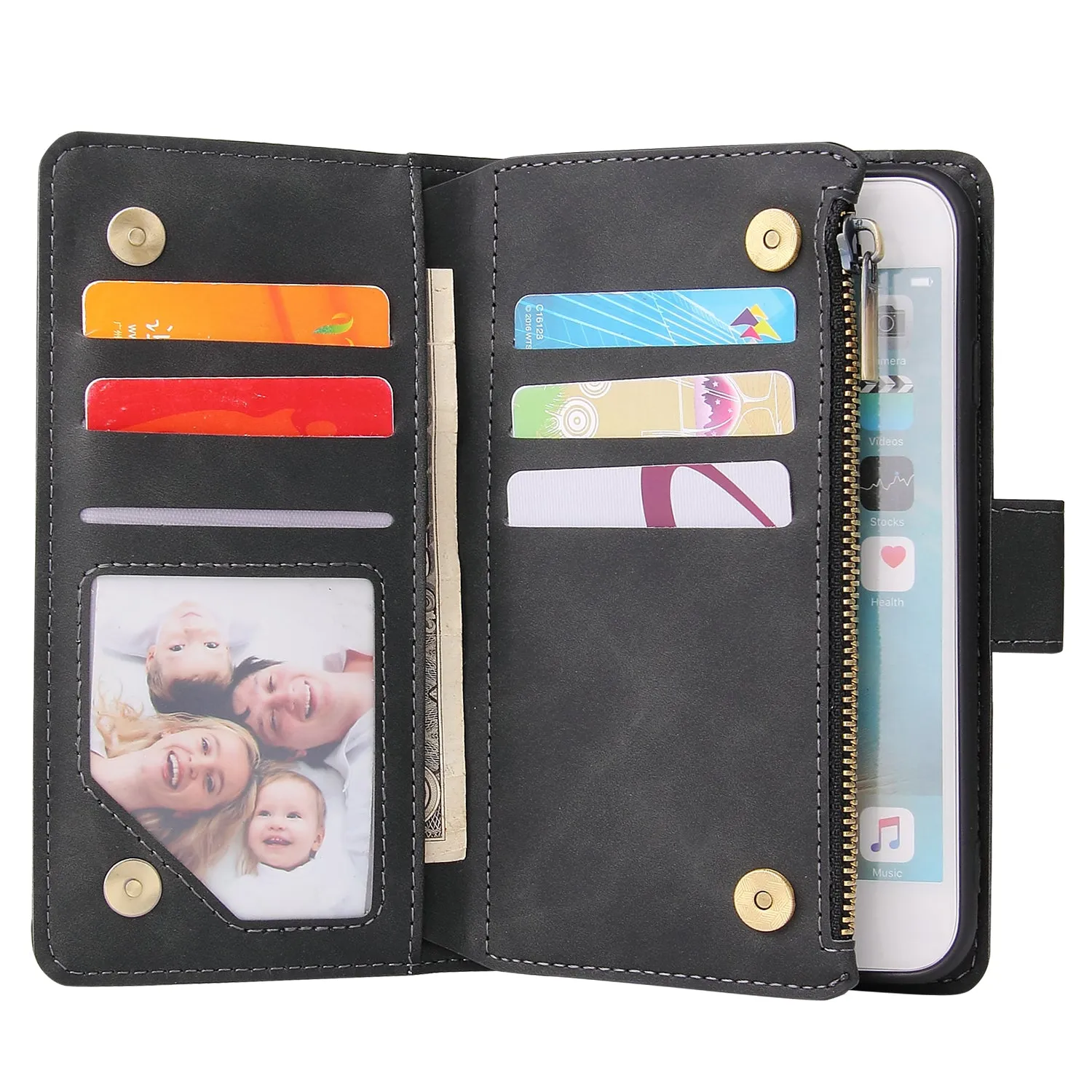 For iPhone 6 / 6S iPhone 6 plus / 6S plus iPhone 7 / 8 iPhone 7 plus / 8 plus Smart Phone Cover Coin Pocket with Cards Bracket Zipper Phone PU Leather Case Phone Cover  iPhone 6 plus / 6S plus
