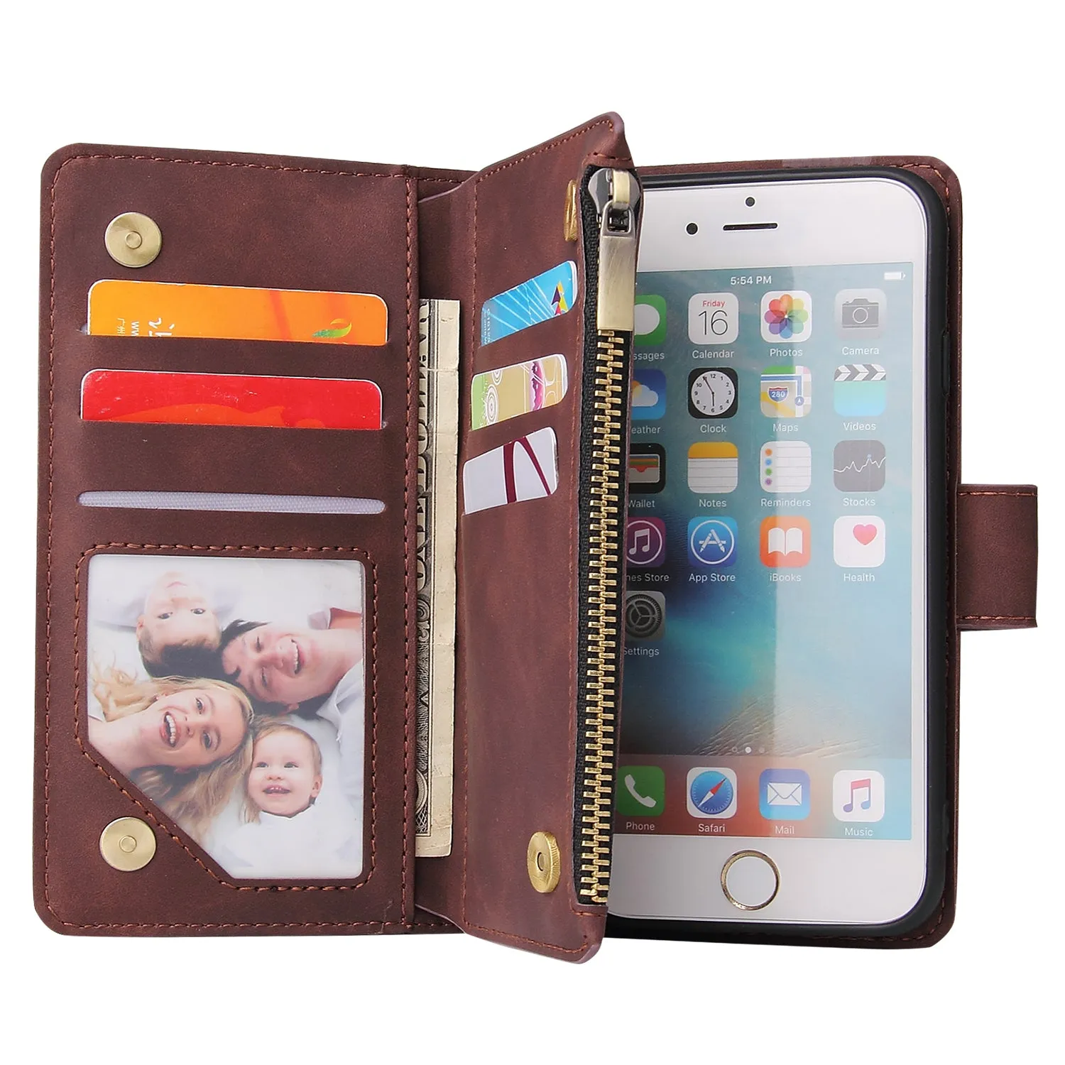 For iPhone 6 / 6S iPhone 6 plus / 6S plus iPhone 7 / 8 iPhone 7 plus / 8 plus Smart Phone Cover Coin Pocket with Cards Bracket Zipper Phone PU Leather Case Phone Cover  iPhone 6 plus / 6S plus