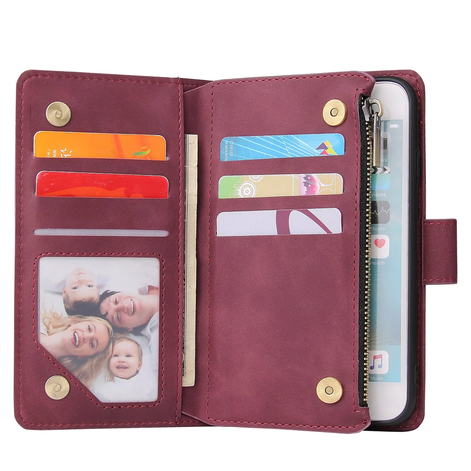 For iPhone 6 / 6S iPhone 6 plus / 6S plus iPhone 7 / 8 iPhone 7 plus / 8 plus Smart Phone Cover Coin Pocket with Cards Bracket Zipper Phone PU Leather Case Phone Cover  iPhone 6 plus / 6S plus