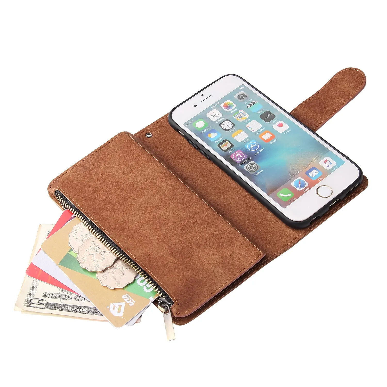 For iPhone 6 / 6S iPhone 6 plus / 6S plus iPhone 7 / 8 iPhone 7 plus / 8 plus Smart Phone Cover Coin Pocket with Cards Bracket Zipper Phone PU Leather Case Phone Cover  iPhone 6 plus / 6S plus