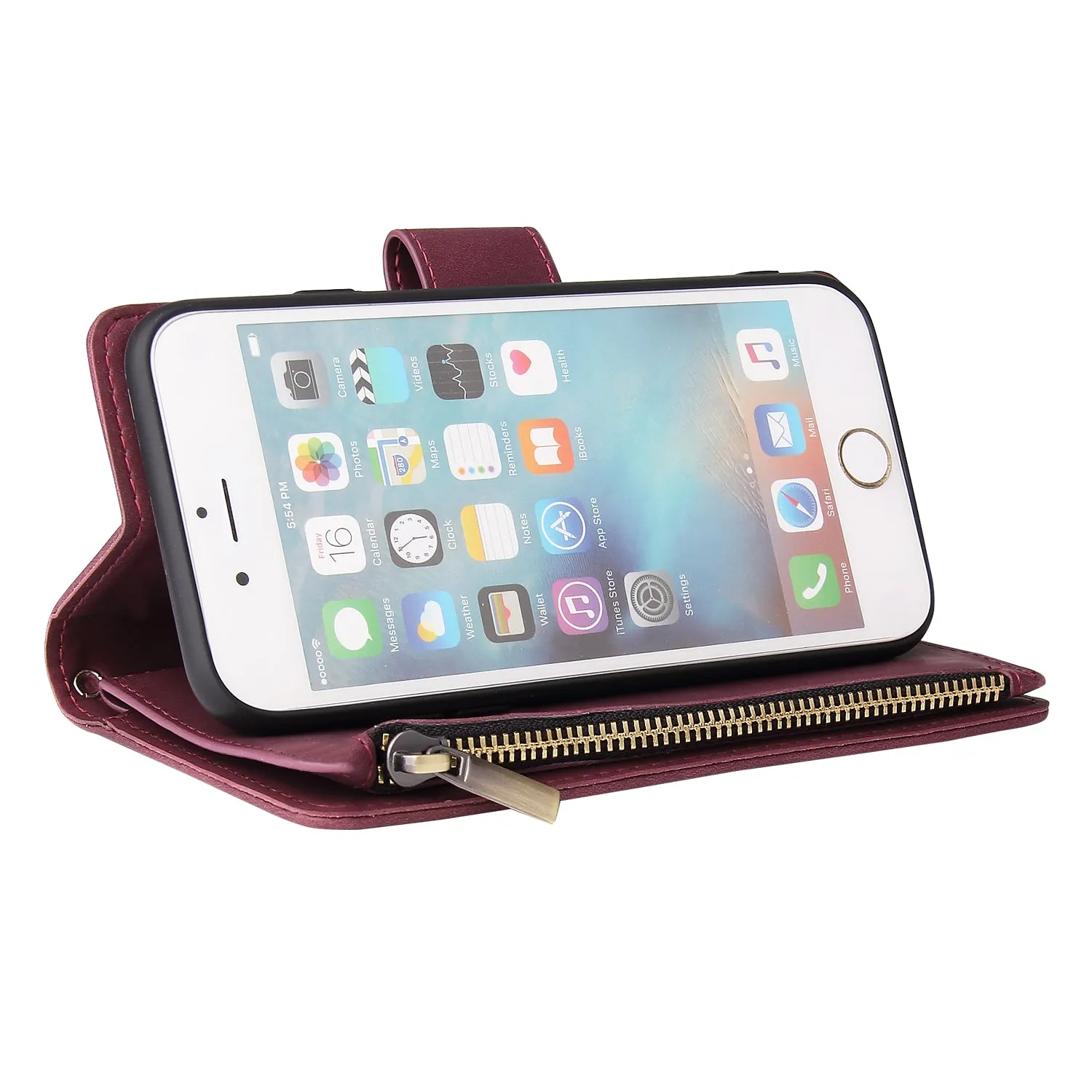For iPhone 6 / 6S iPhone 6 plus / 6S plus iPhone 7 / 8 iPhone 7 plus / 8 plus Smart Phone Cover Coin Pocket with Cards Bracket Zipper Phone PU Leather Case Phone Cover  iPhone 6 plus / 6S plus