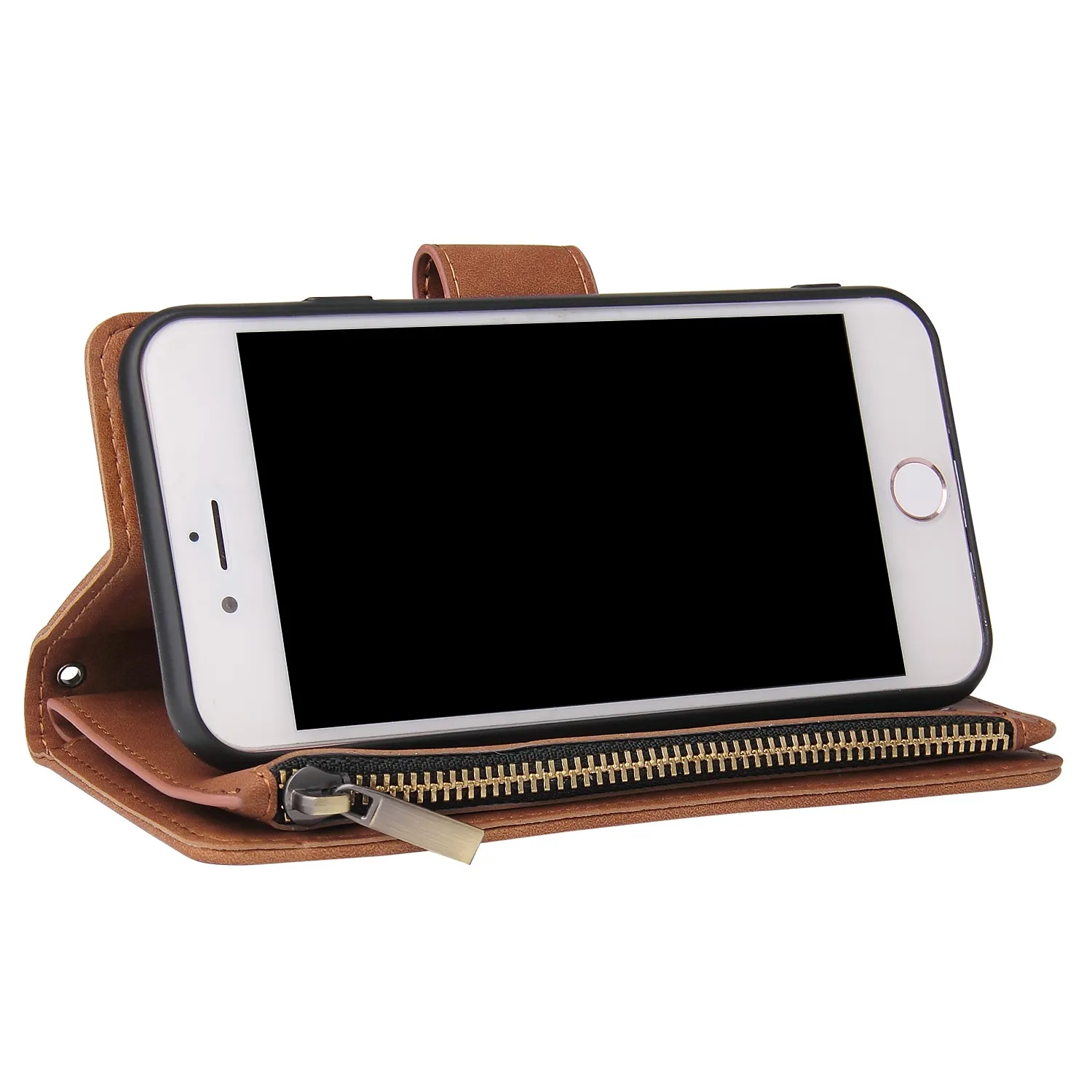 For iPhone 6 / 6S iPhone 6 plus / 6S plus iPhone 7 / 8 iPhone 7 plus / 8 plus Smart Phone Cover Coin Pocket with Cards Bracket Zipper Phone PU Leather Case Phone Cover  iPhone 7 / 8