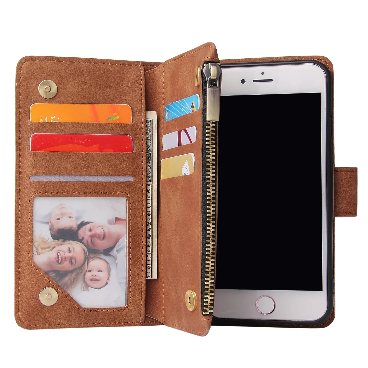 For iPhone 6 / 6S iPhone 6 plus / 6S plus iPhone 7 / 8 iPhone 7 plus / 8 plus Smart Phone Cover Coin Pocket with Cards Bracket Zipper Phone PU Leather Case Phone Cover  iPhone 7 / 8