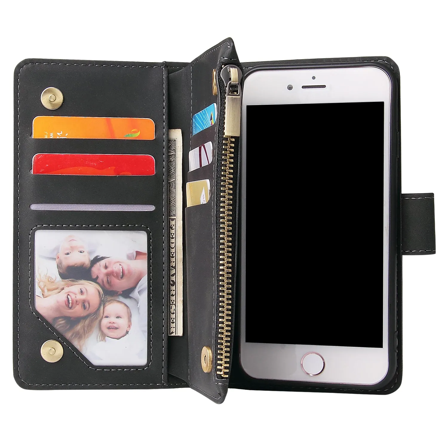 For iPhone 6 / 6S iPhone 6 plus / 6S plus iPhone 7 / 8 iPhone 7 plus / 8 plus Smart Phone Cover Coin Pocket with Cards Bracket Zipper Phone PU Leather Case Phone Cover  iPhone 7 / 8