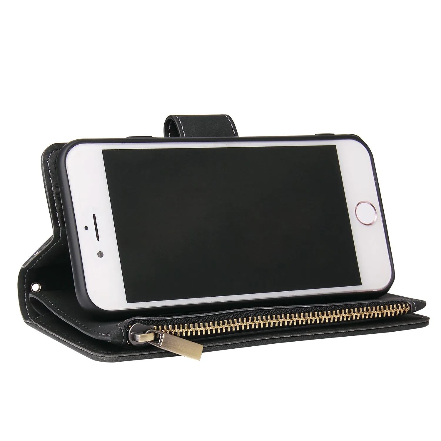 For iPhone 6 / 6S iPhone 6 plus / 6S plus iPhone 7 / 8 iPhone 7 plus / 8 plus Smart Phone Cover Coin Pocket with Cards Bracket Zipper Phone PU Leather Case Phone Cover  iPhone 7 / 8