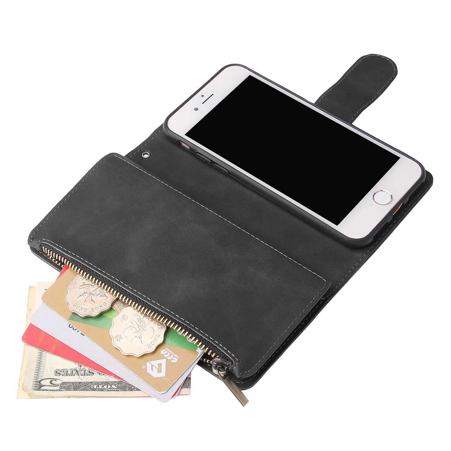 For iPhone 6 / 6S iPhone 6 plus / 6S plus iPhone 7 / 8 iPhone 7 plus / 8 plus Smart Phone Cover Coin Pocket with Cards Bracket Zipper Phone PU Leather Case Phone Cover  iPhone 7 / 8