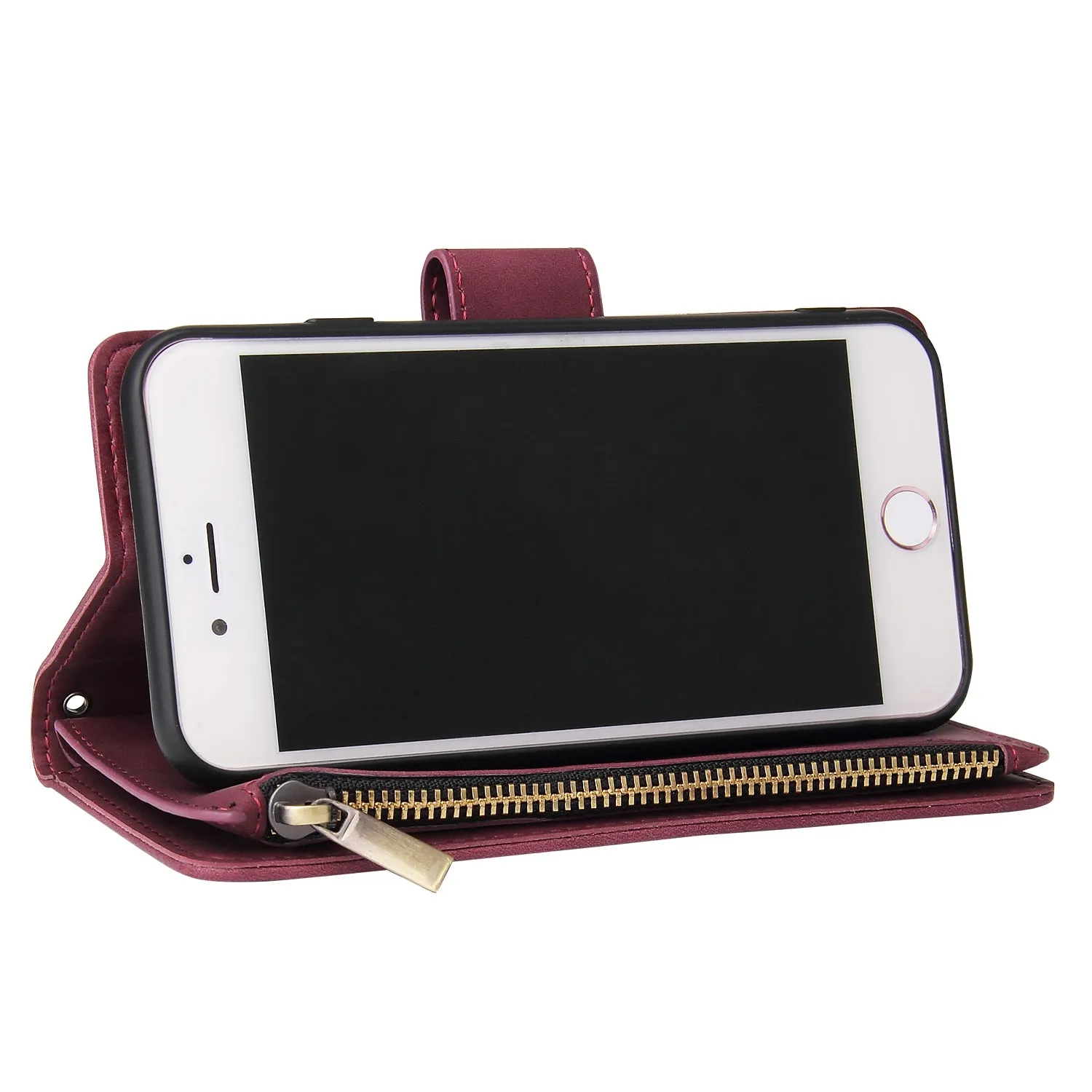 For iPhone 6 / 6S iPhone 6 plus / 6S plus iPhone 7 / 8 iPhone 7 plus / 8 plus Smart Phone Cover Coin Pocket with Cards Bracket Zipper Phone PU Leather Case Phone Cover  iPhone 7 / 8