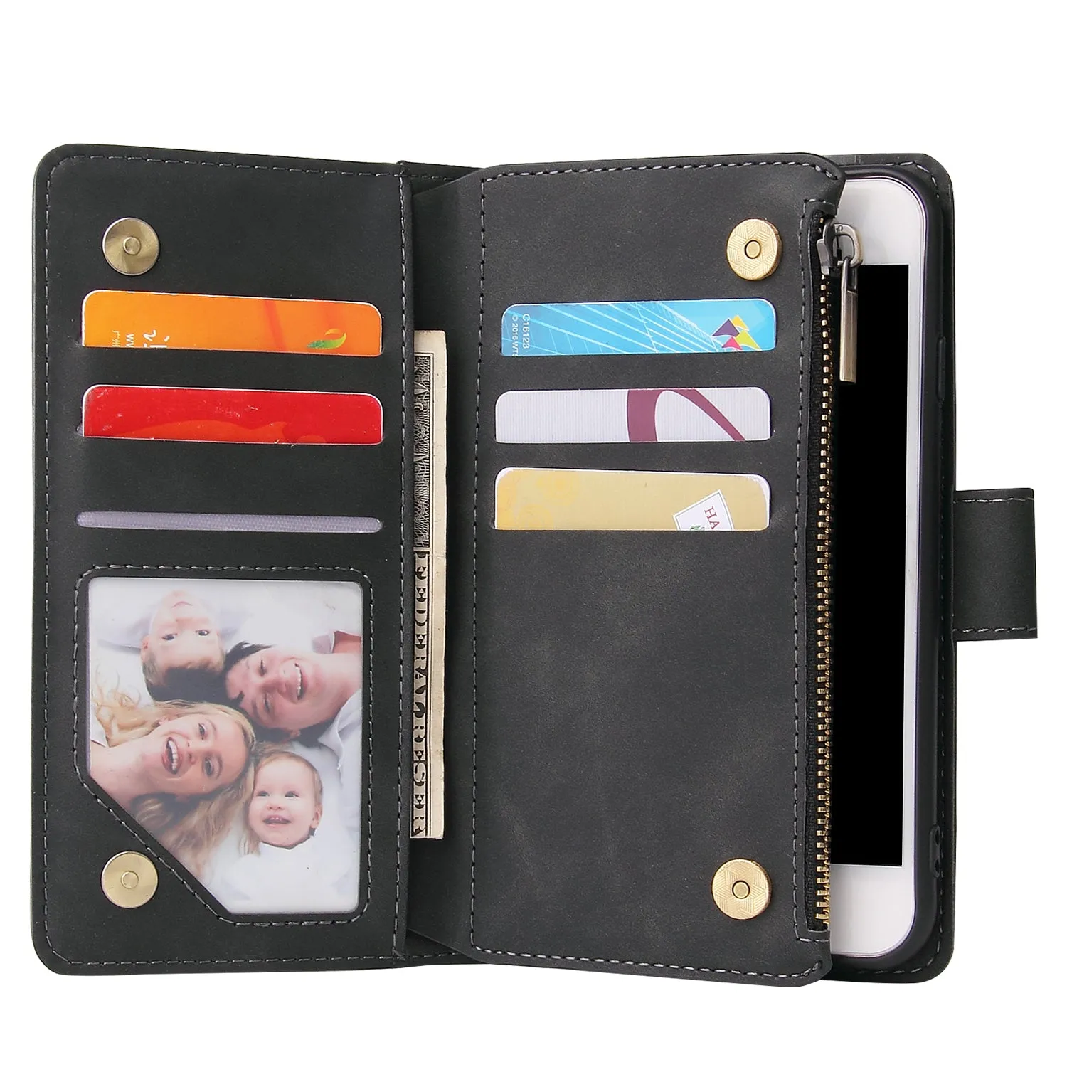 For iPhone 6 / 6S iPhone 6 plus / 6S plus iPhone 7 / 8 iPhone 7 plus / 8 plus Smart Phone Cover Coin Pocket with Cards Bracket Zipper Phone PU Leather Case Phone Cover  iPhone 7 / 8