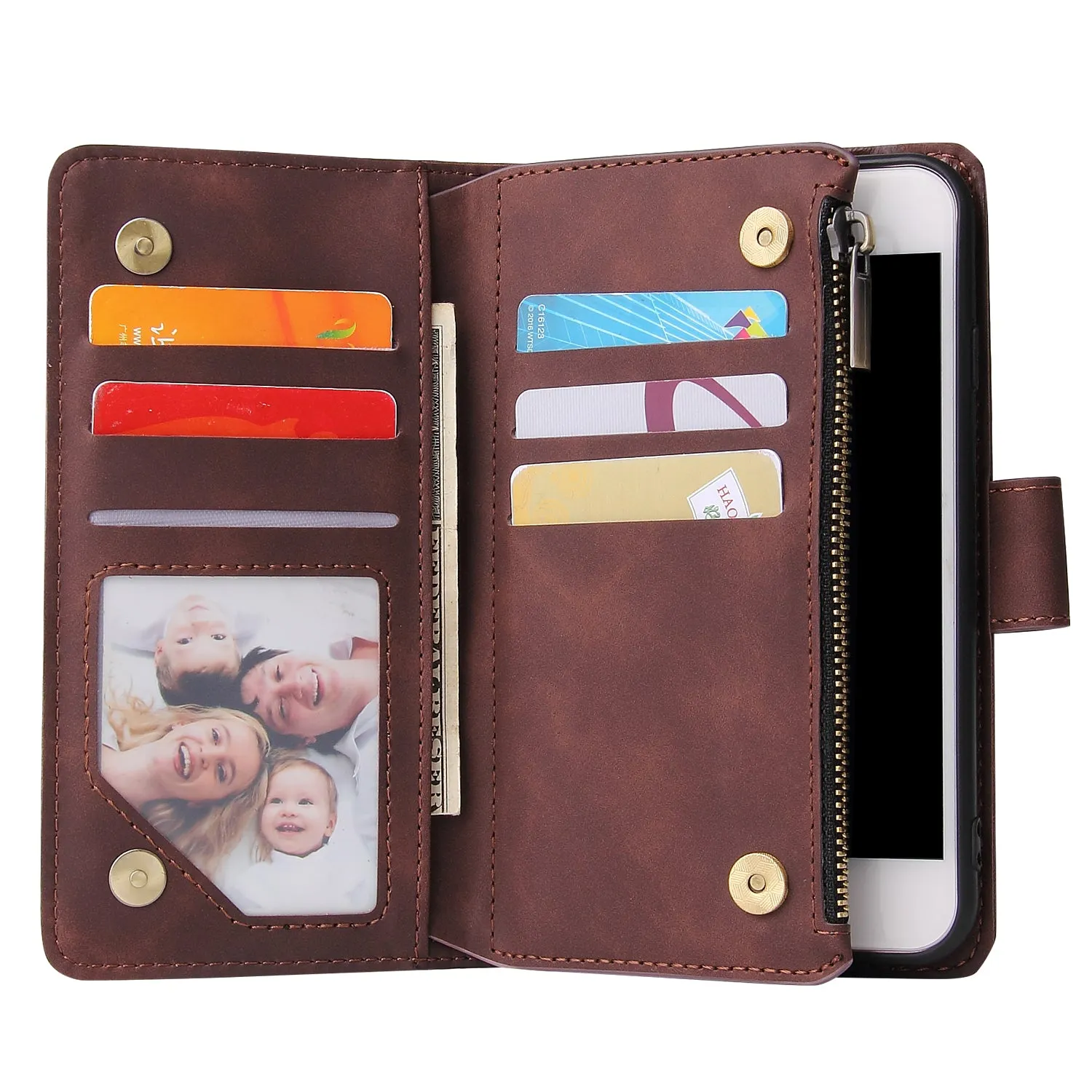 For iPhone 6 / 6S iPhone 6 plus / 6S plus iPhone 7 / 8 iPhone 7 plus / 8 plus Smart Phone Cover Coin Pocket with Cards Bracket Zipper Phone PU Leather Case Phone Cover  iPhone 7 / 8