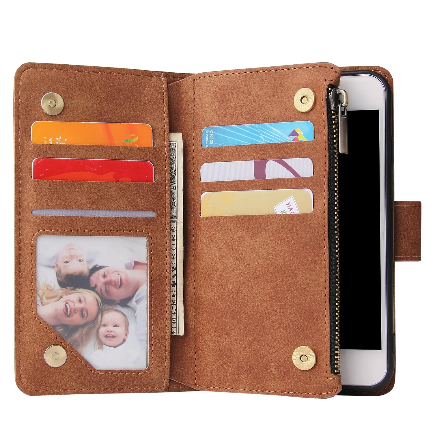 For iPhone 6 / 6S iPhone 6 plus / 6S plus iPhone 7 / 8 iPhone 7 plus / 8 plus Smart Phone Cover Coin Pocket with Cards Bracket Zipper Phone PU Leather Case Phone Cover  iPhone 7 / 8