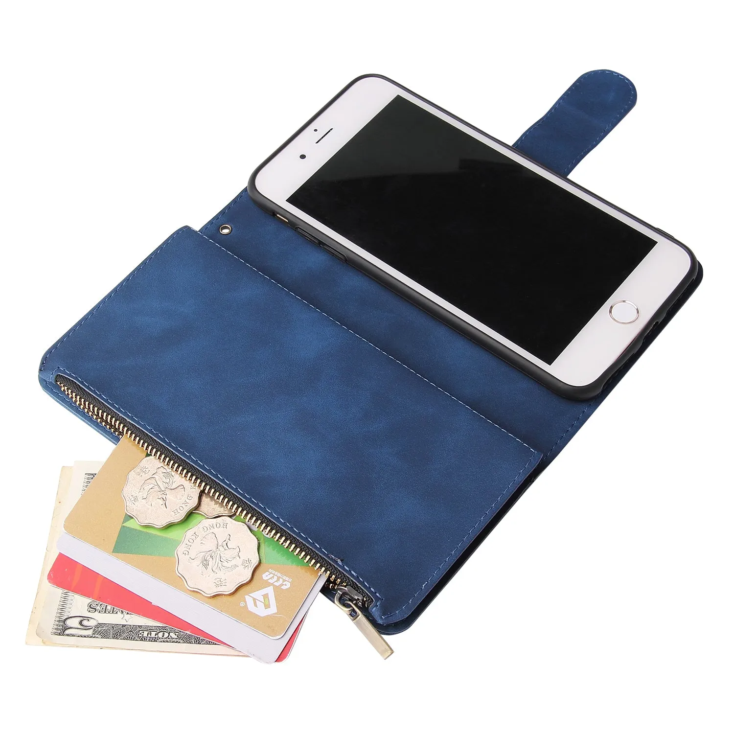 For iPhone 6 / 6S iPhone 6 plus / 6S plus iPhone 7 / 8 iPhone 7 plus / 8 plus Smart Phone Cover Coin Pocket with Cards Bracket Zipper Phone PU Leather Case Phone Cover  iPhone 7 plus / 8 plus