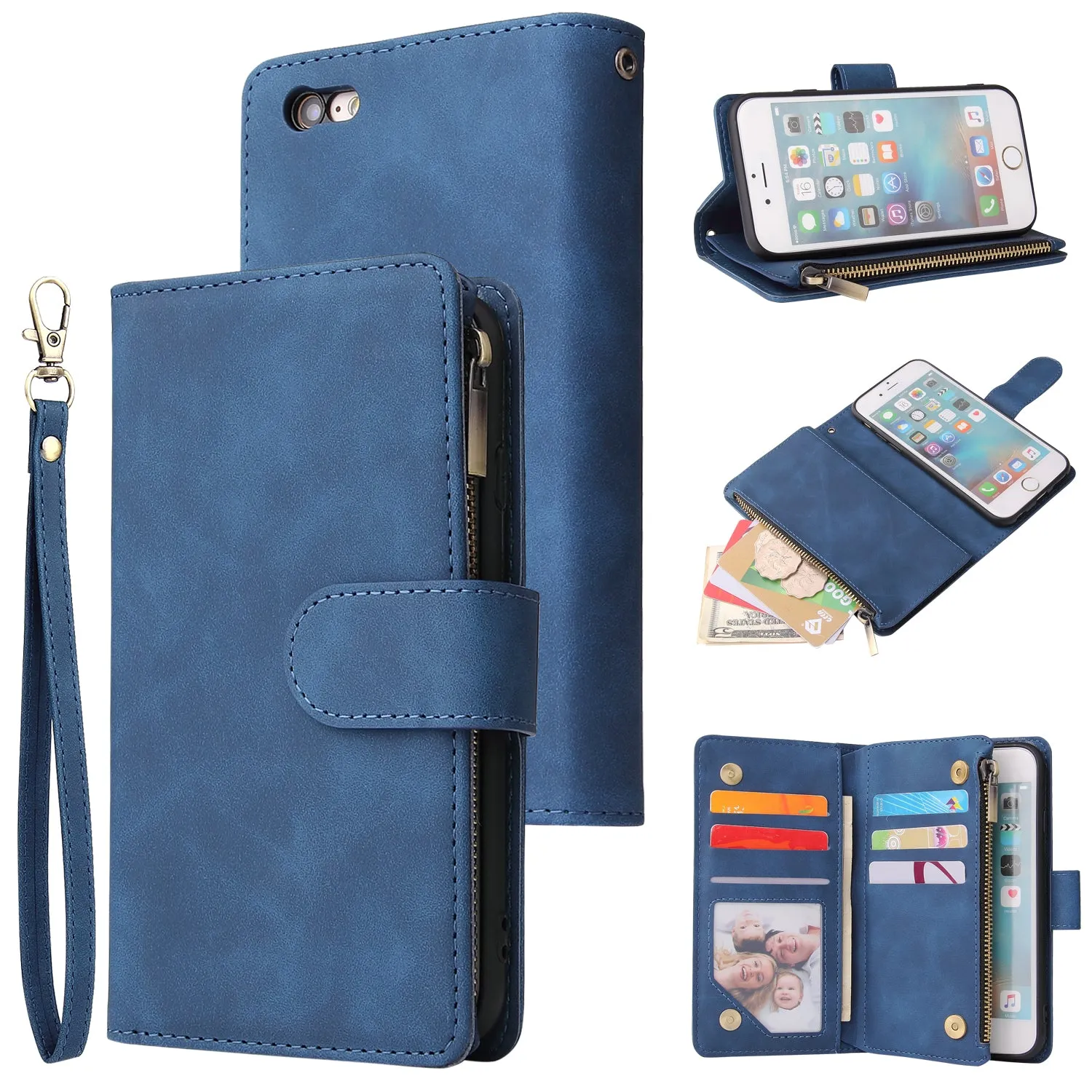 For iPhone 6 / 6S iPhone 6 plus / 6S plus iPhone 7 / 8 iPhone 7 plus / 8 plus Smart Phone Cover Coin Pocket with Cards Bracket Zipper Phone PU Leather Case Phone Cover  iPhone 7 plus / 8 plus