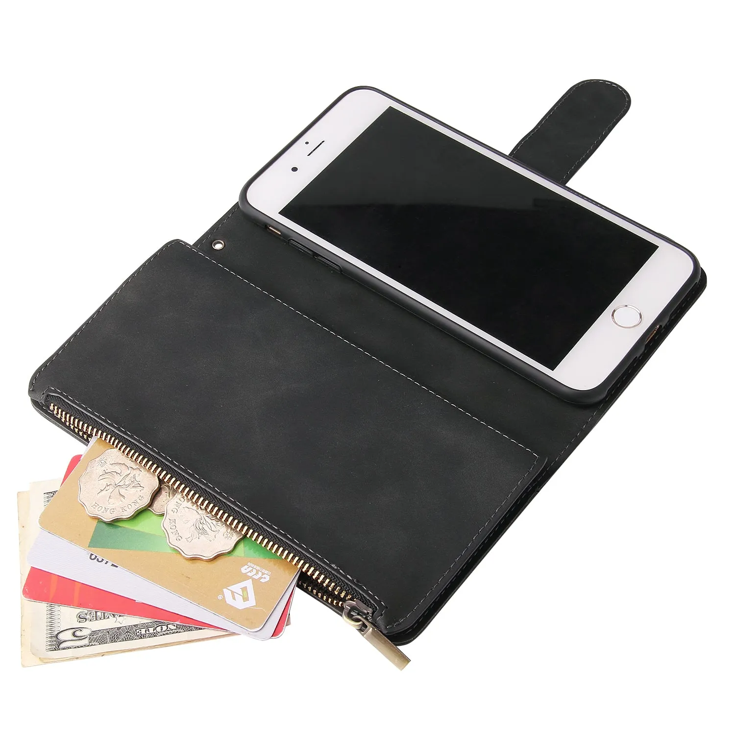 For iPhone 6 / 6S iPhone 6 plus / 6S plus iPhone 7 / 8 iPhone 7 plus / 8 plus Smart Phone Cover Coin Pocket with Cards Bracket Zipper Phone PU Leather Case Phone Cover  iPhone 7 plus / 8 plus