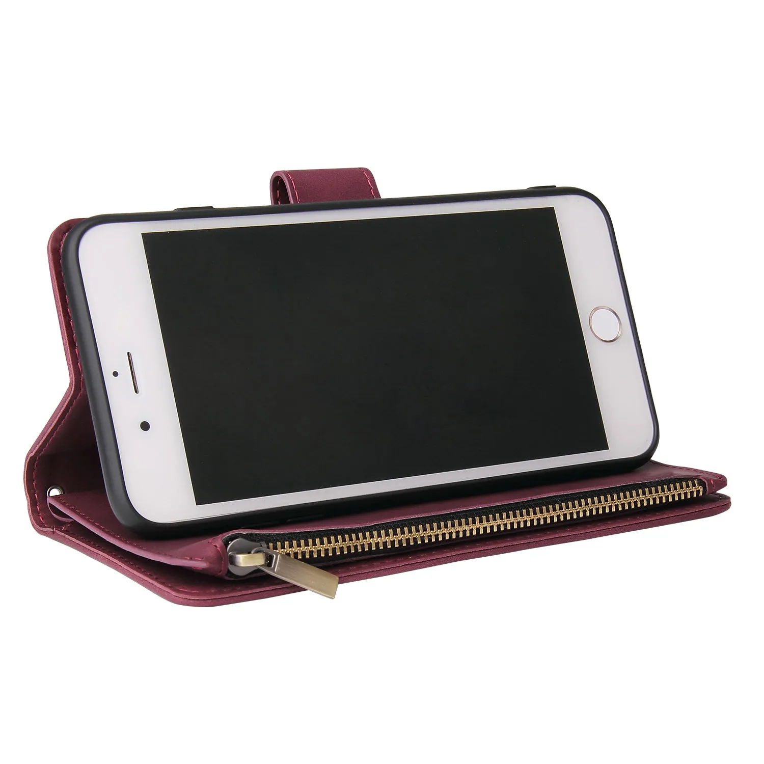 For iPhone 6 / 6S iPhone 6 plus / 6S plus iPhone 7 / 8 iPhone 7 plus / 8 plus Smart Phone Cover Coin Pocket with Cards Bracket Zipper Phone PU Leather Case Phone Cover  iPhone 7 plus / 8 plus