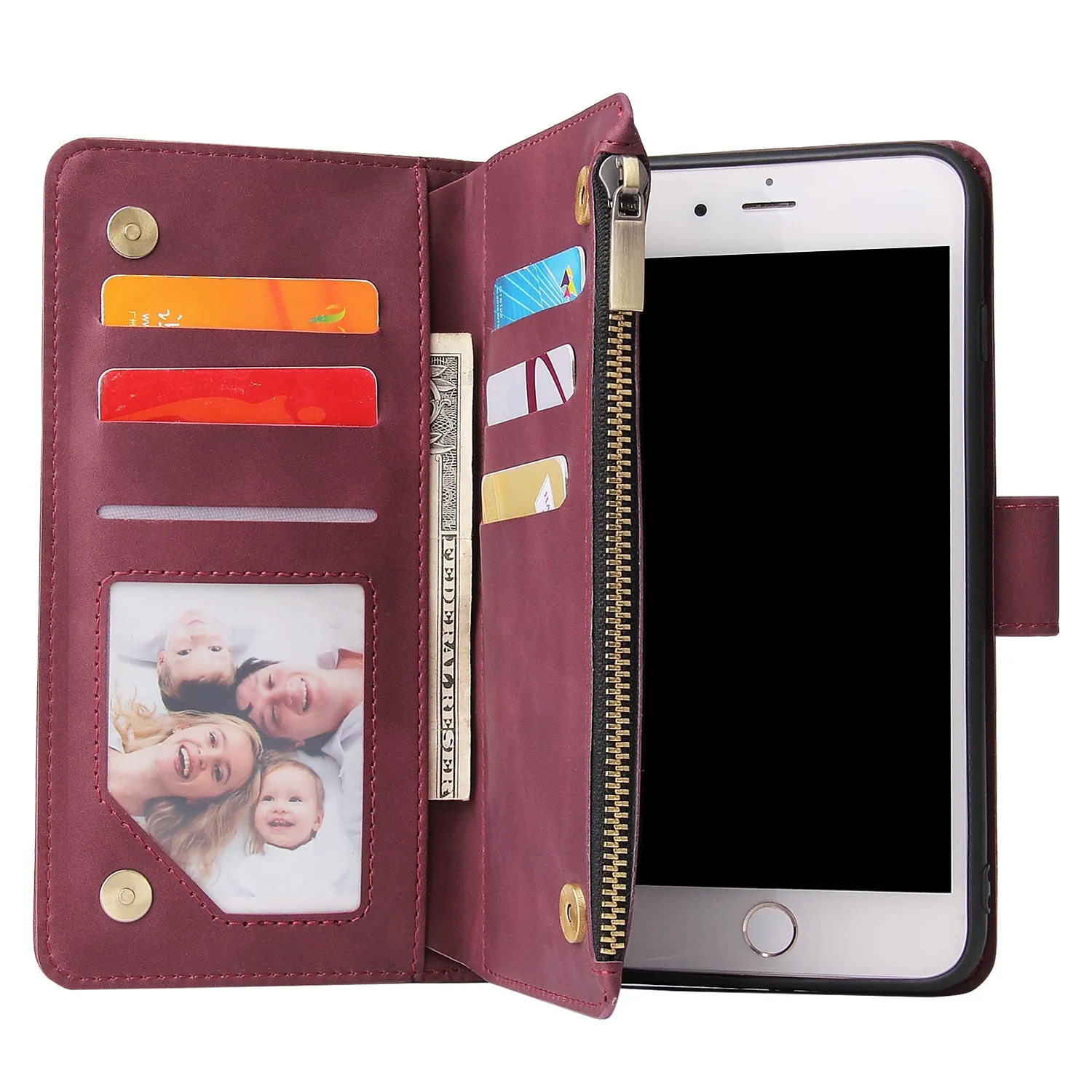 For iPhone 6 / 6S iPhone 6 plus / 6S plus iPhone 7 / 8 iPhone 7 plus / 8 plus Smart Phone Cover Coin Pocket with Cards Bracket Zipper Phone PU Leather Case Phone Cover  iPhone 7 plus / 8 plus