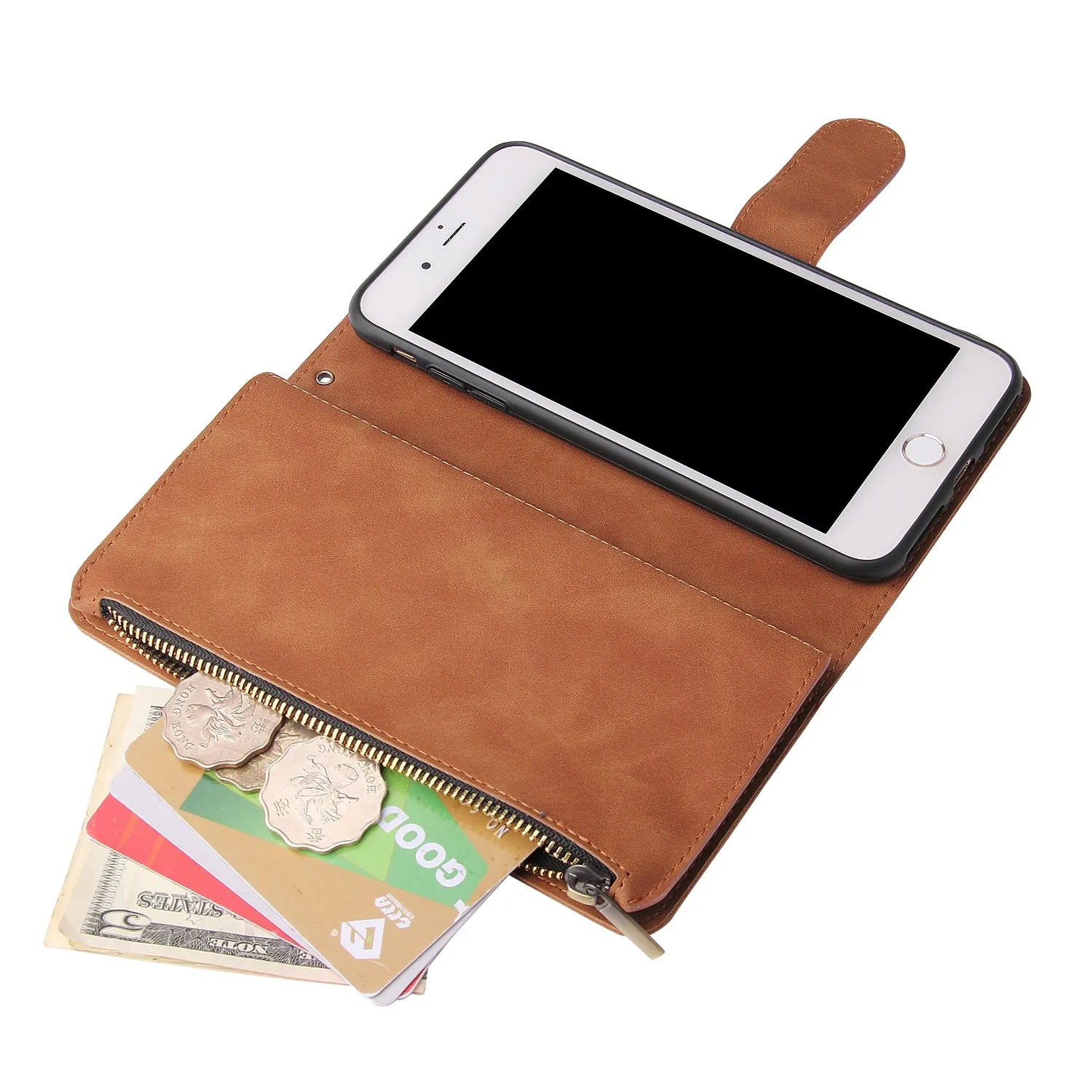 For iPhone 6 / 6S iPhone 6 plus / 6S plus iPhone 7 / 8 iPhone 7 plus / 8 plus Smart Phone Cover Coin Pocket with Cards Bracket Zipper Phone PU Leather Case Phone Cover  iPhone 7 plus / 8 plus