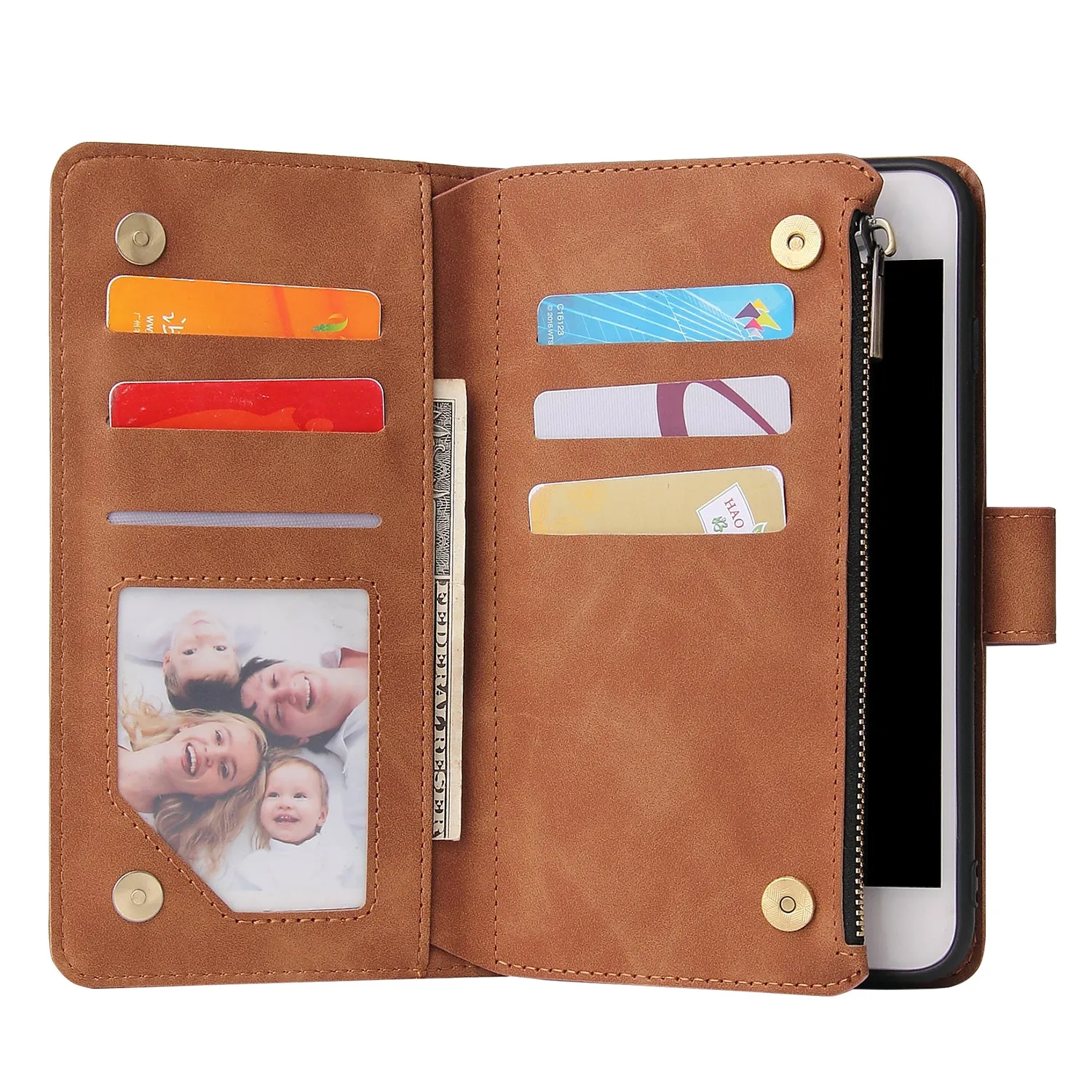 For iPhone 6 / 6S iPhone 6 plus / 6S plus iPhone 7 / 8 iPhone 7 plus / 8 plus Smart Phone Cover Coin Pocket with Cards Bracket Zipper Phone PU Leather Case Phone Cover  iPhone 7 plus / 8 plus