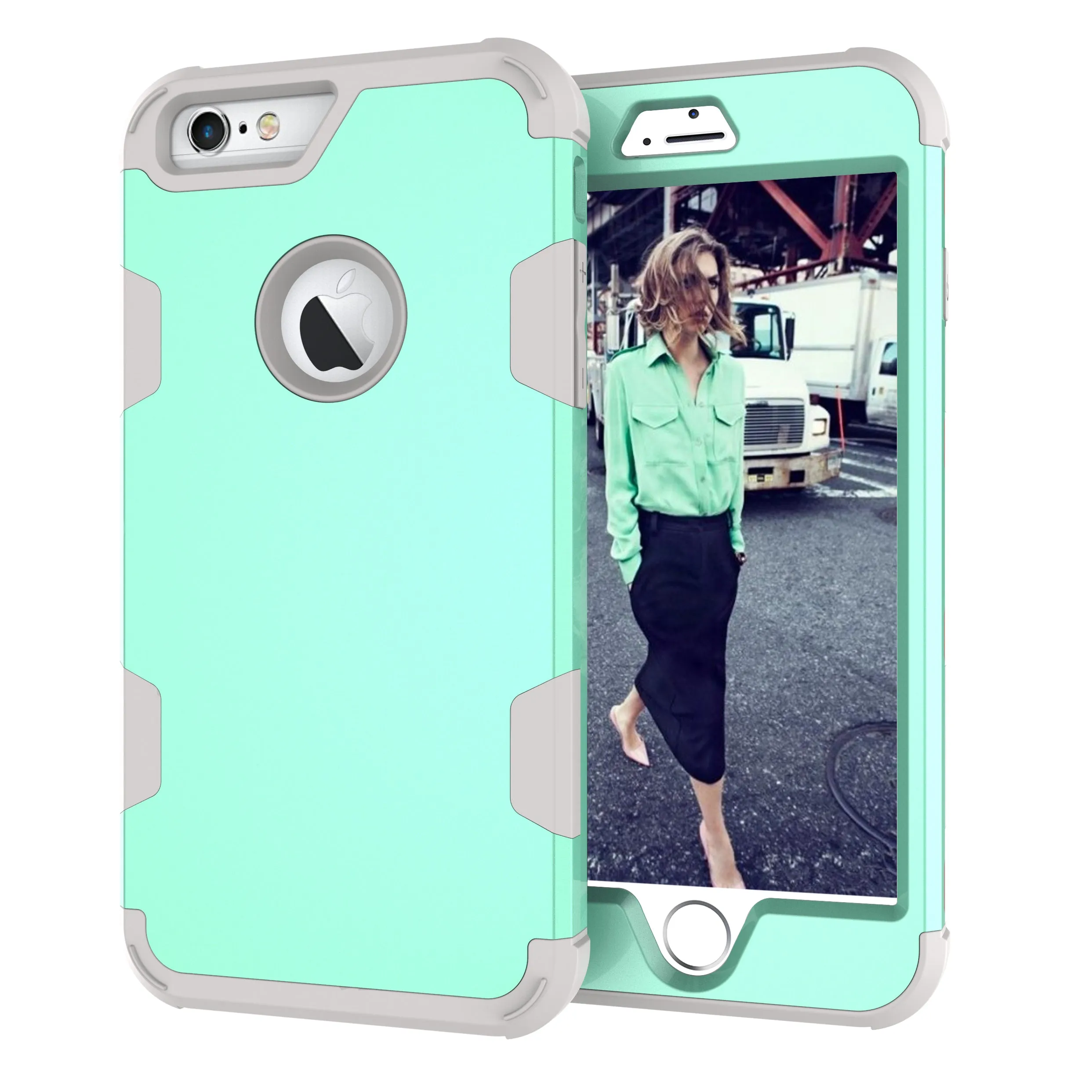 For iPhone 6 plus/6S plus PC  Silicone 2 in 1 Hit Color Tri-proof Shockproof Dustproof Anti-fall Protective Cover Back Case black