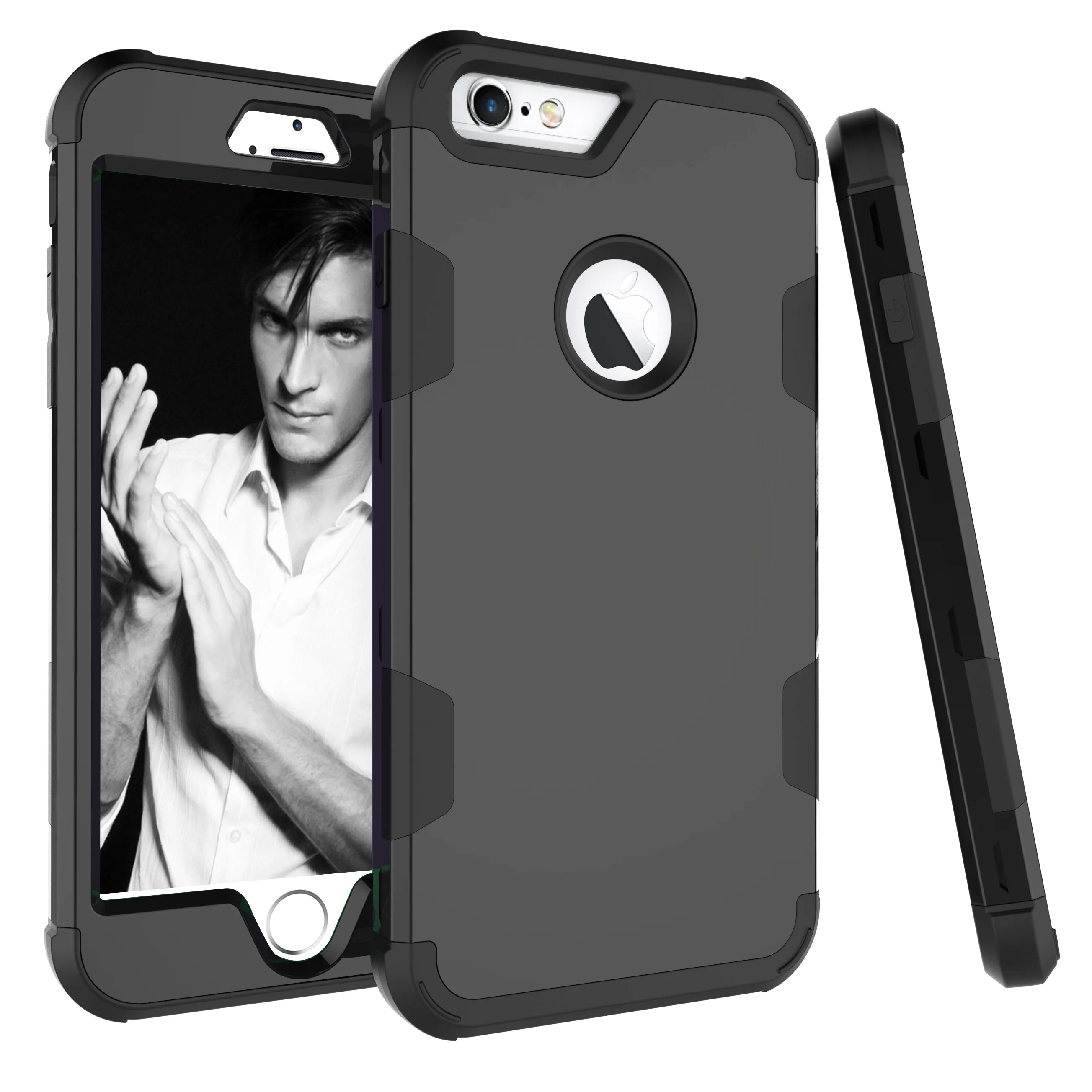 For iPhone 6 plus/6S plus PC  Silicone 2 in 1 Hit Color Tri-proof Shockproof Dustproof Anti-fall Protective Cover Back Case black