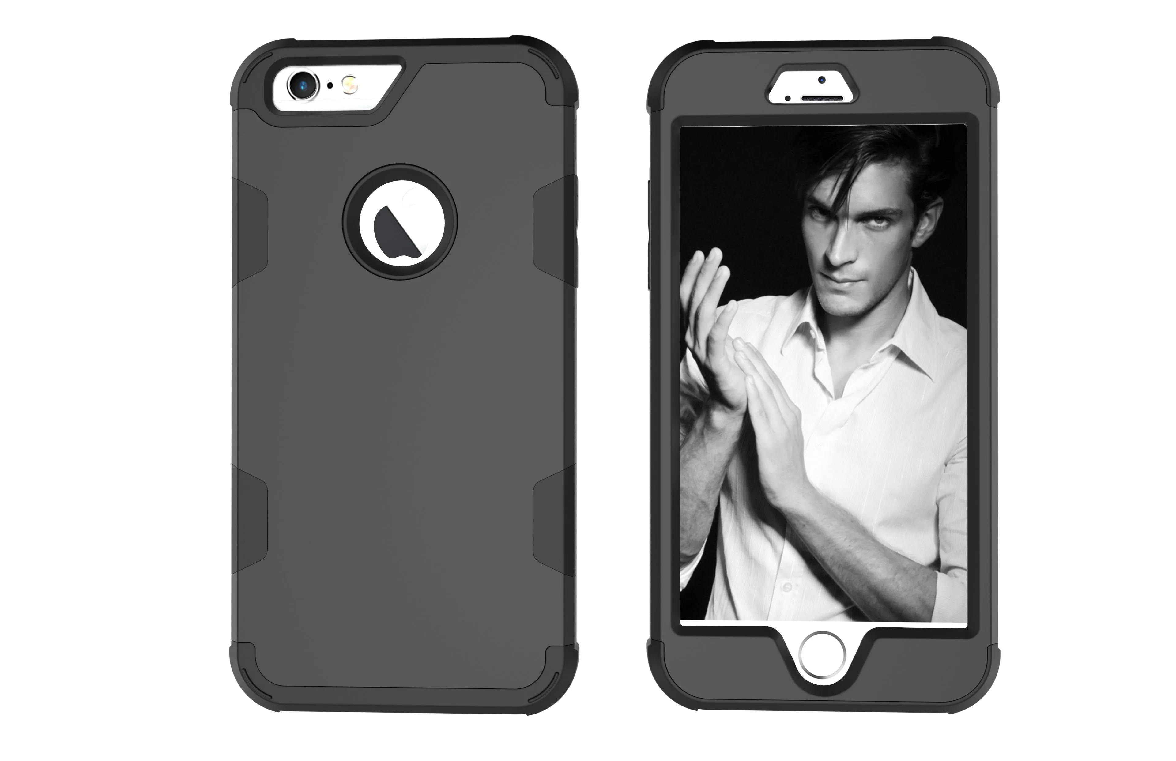 For iPhone 6 plus/6S plus PC  Silicone 2 in 1 Hit Color Tri-proof Shockproof Dustproof Anti-fall Protective Cover Back Case black
