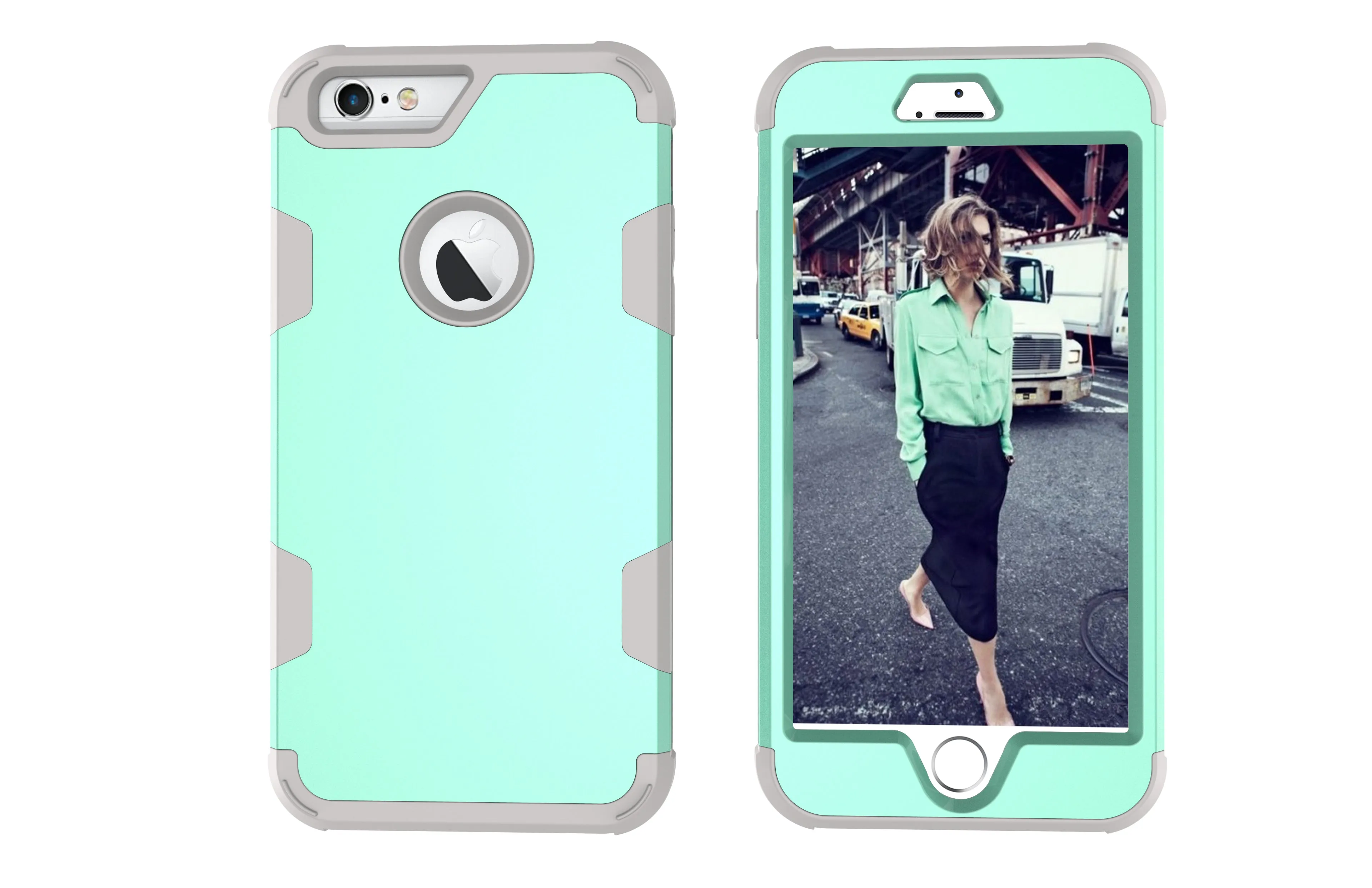 For iPhone 6 plus/6S plus PC  Silicone 2 in 1 Hit Color Tri-proof Shockproof Dustproof Anti-fall Protective Cover Back Case black