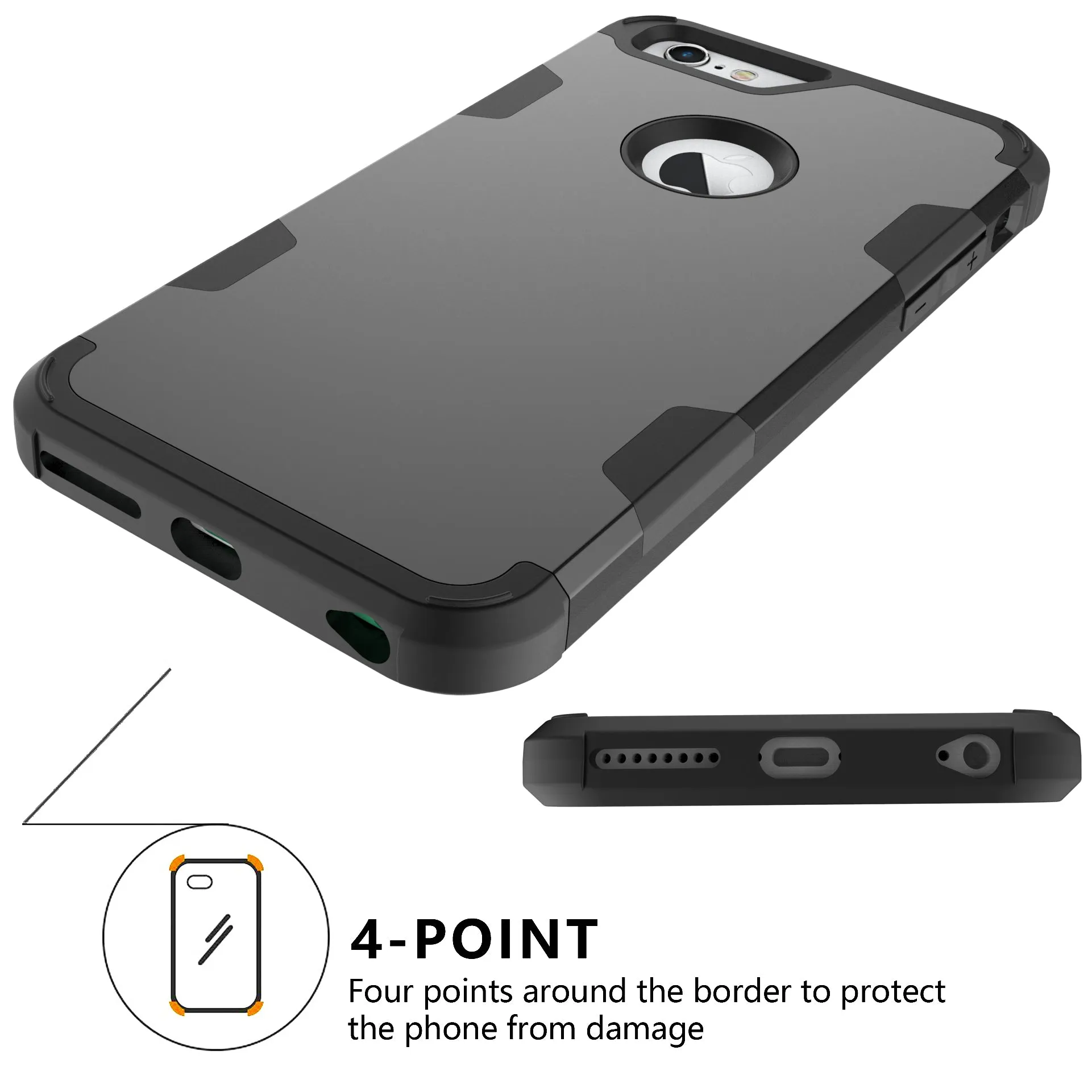 For iPhone 6 plus/6S plus PC  Silicone 2 in 1 Hit Color Tri-proof Shockproof Dustproof Anti-fall Protective Cover Back Case black