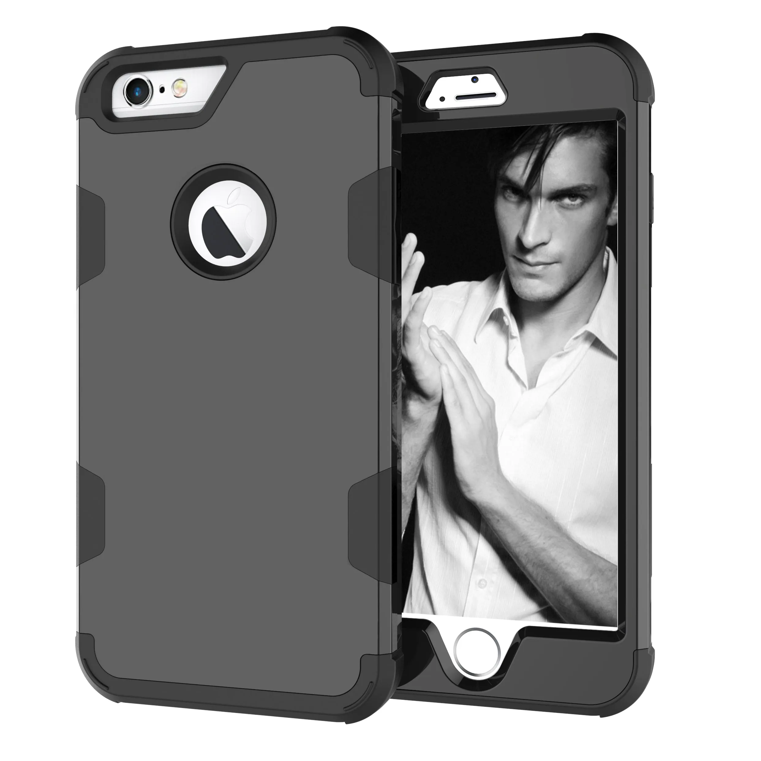 For iPhone 6 plus/6S plus PC  Silicone 2 in 1 Hit Color Tri-proof Shockproof Dustproof Anti-fall Protective Cover Back Case black