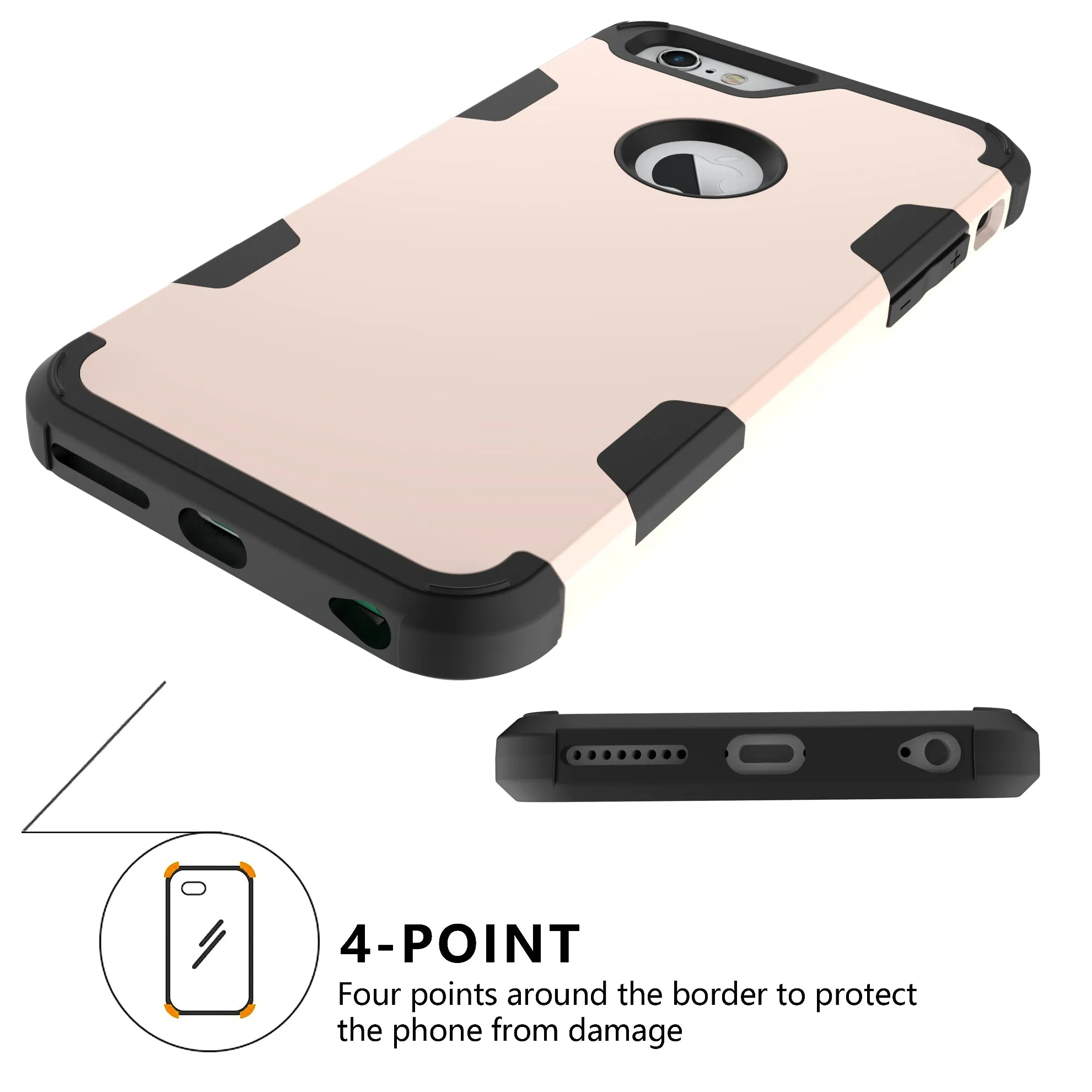 For iPhone 6 plus/6S plus PC  Silicone 2 in 1 Hit Color Tri-proof Shockproof Dustproof Anti-fall Protective Cover Back Case Gold   black