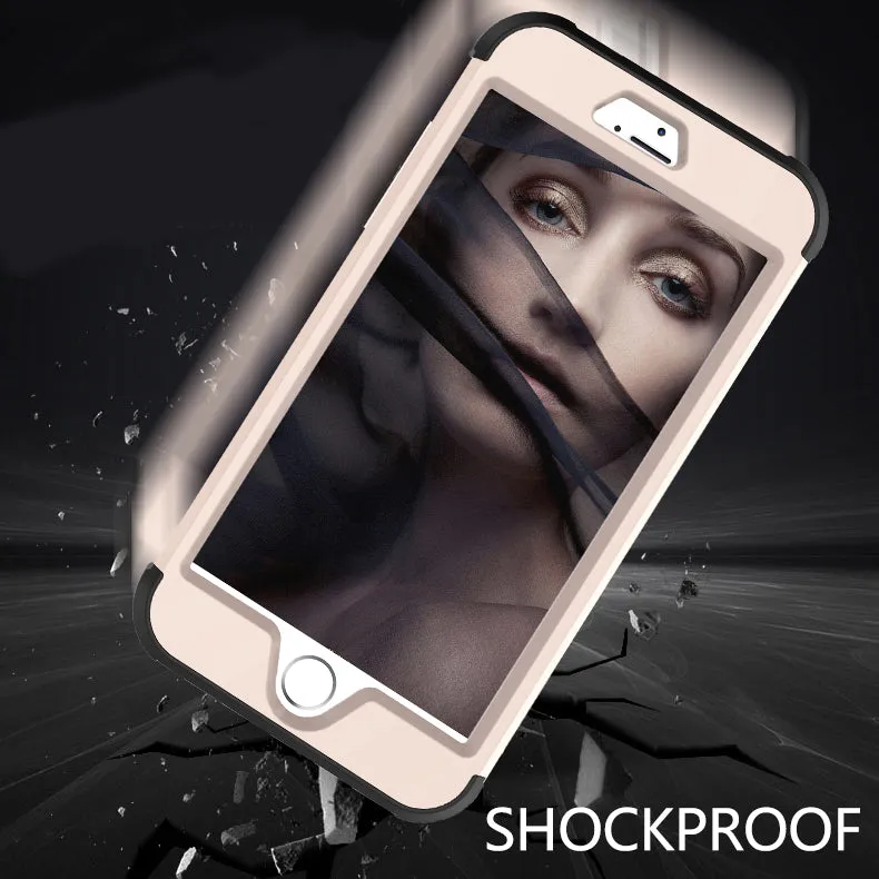 For iPhone 6 plus/6S plus PC  Silicone 2 in 1 Hit Color Tri-proof Shockproof Dustproof Anti-fall Protective Cover Back Case Gold   black