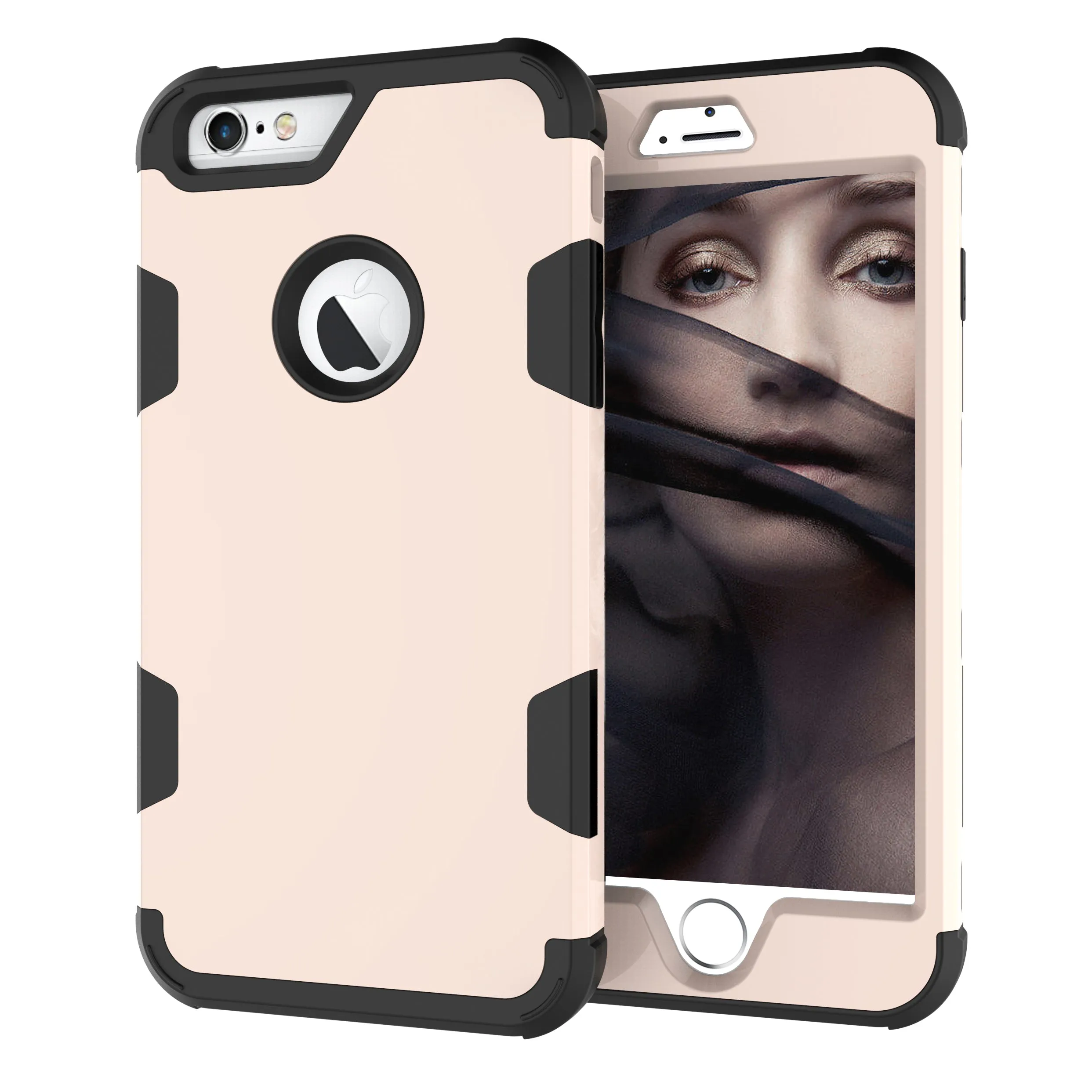 For iPhone 6 plus/6S plus PC  Silicone 2 in 1 Hit Color Tri-proof Shockproof Dustproof Anti-fall Protective Cover Back Case Gold   black