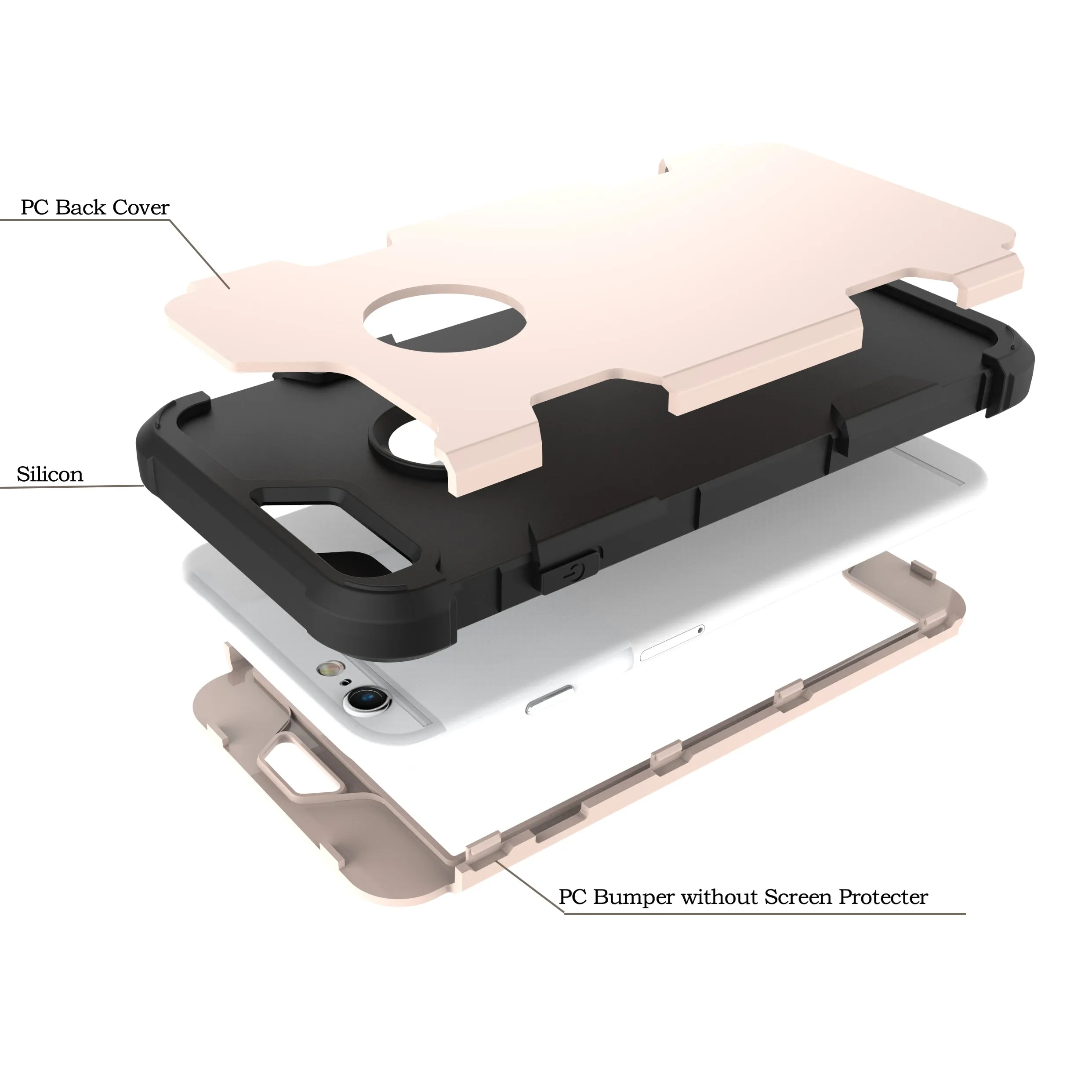 For iPhone 6 plus/6S plus PC  Silicone 2 in 1 Hit Color Tri-proof Shockproof Dustproof Anti-fall Protective Cover Back Case Gold   black